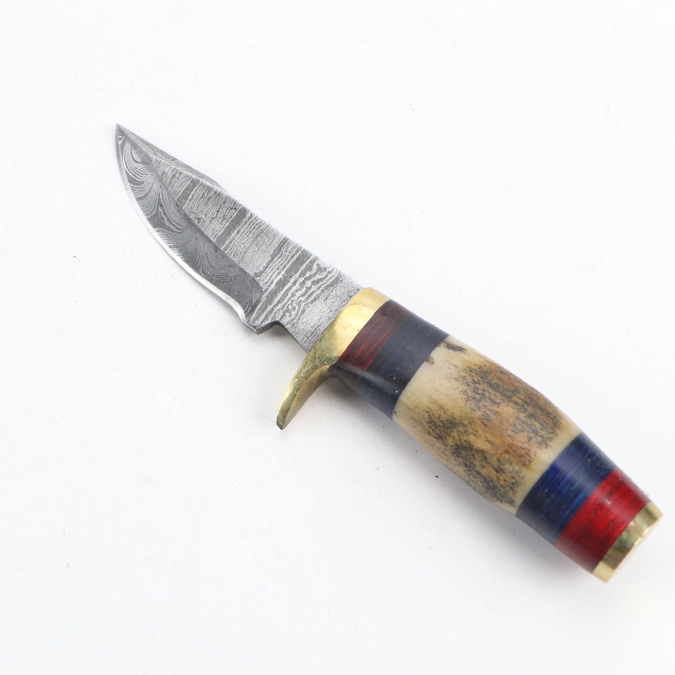 Damascus Steel and Antler Handled Skinner Knives with Hunting Knives and Cleaver