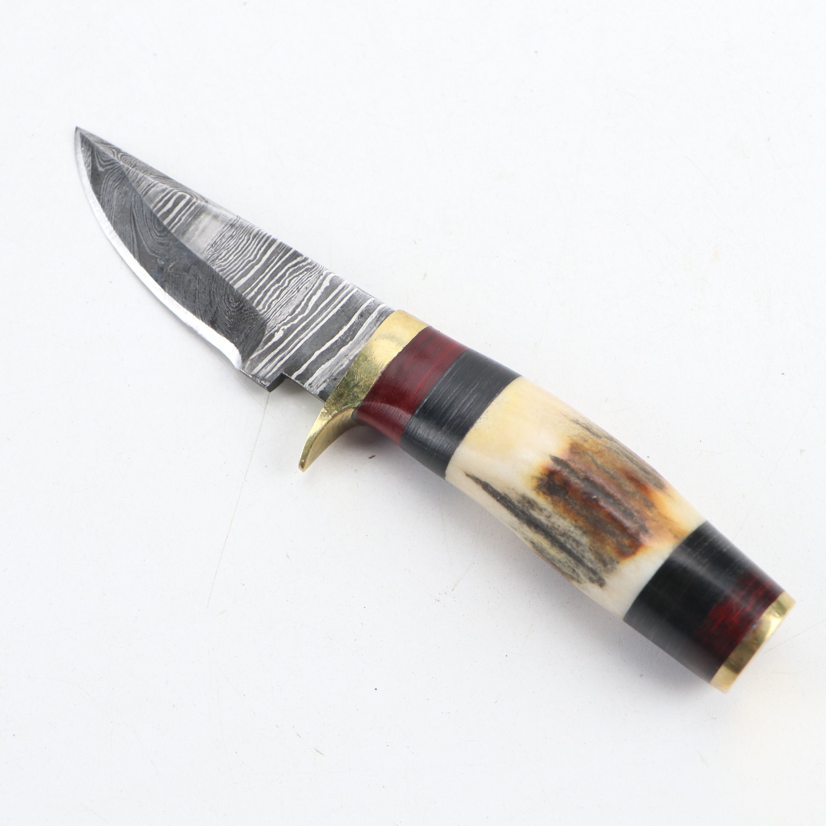 Damascus Steel and Antler Handled Skinner Knives with Hunting Knives and Cleaver