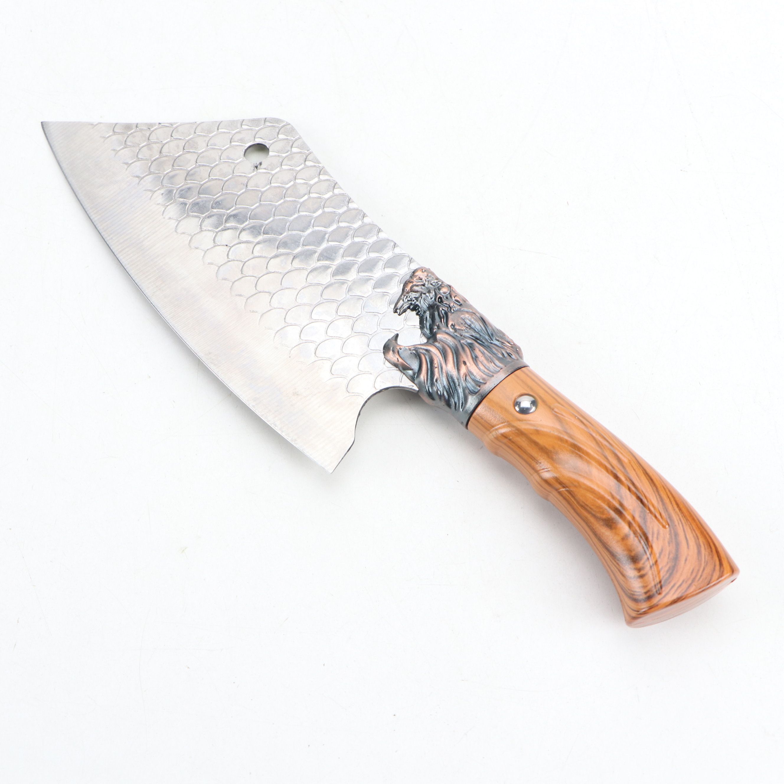Damascus Steel and Antler Handled Skinner Knives with Hunting Knives and Cleaver