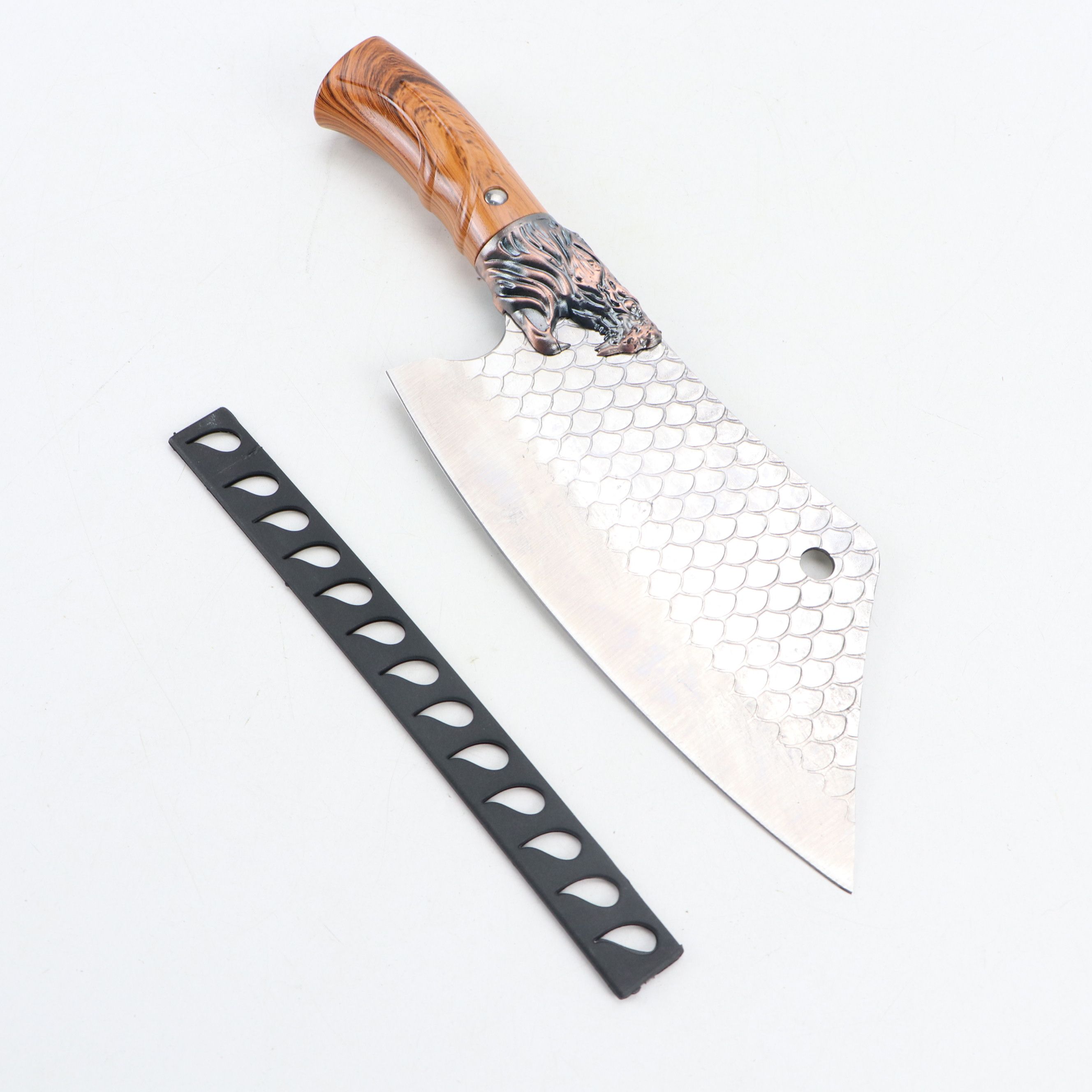 Damascus Steel and Antler Handled Skinner Knives with Hunting Knives and Cleaver