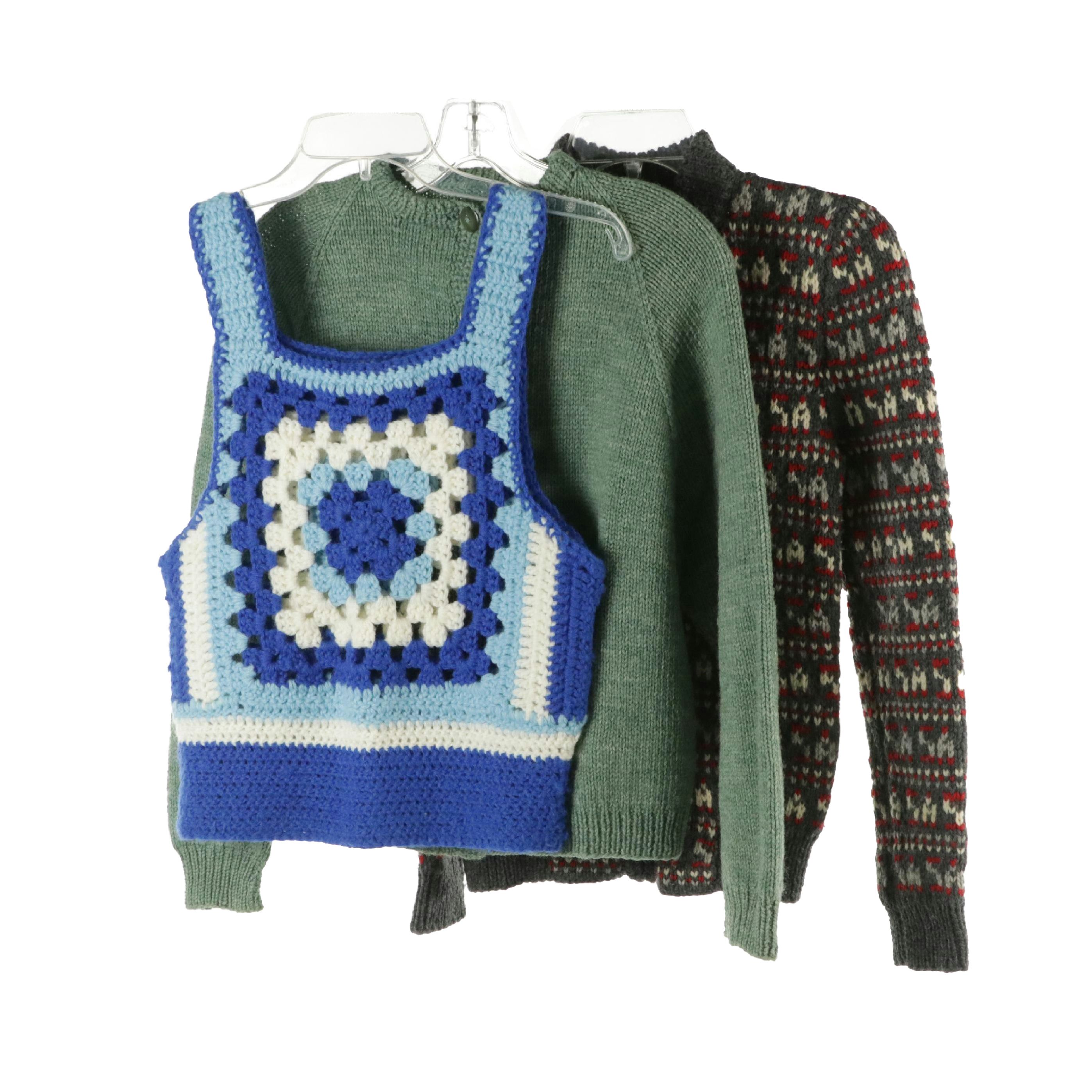 Handmade Crochet Vest and Knit Cardigan Sweaters