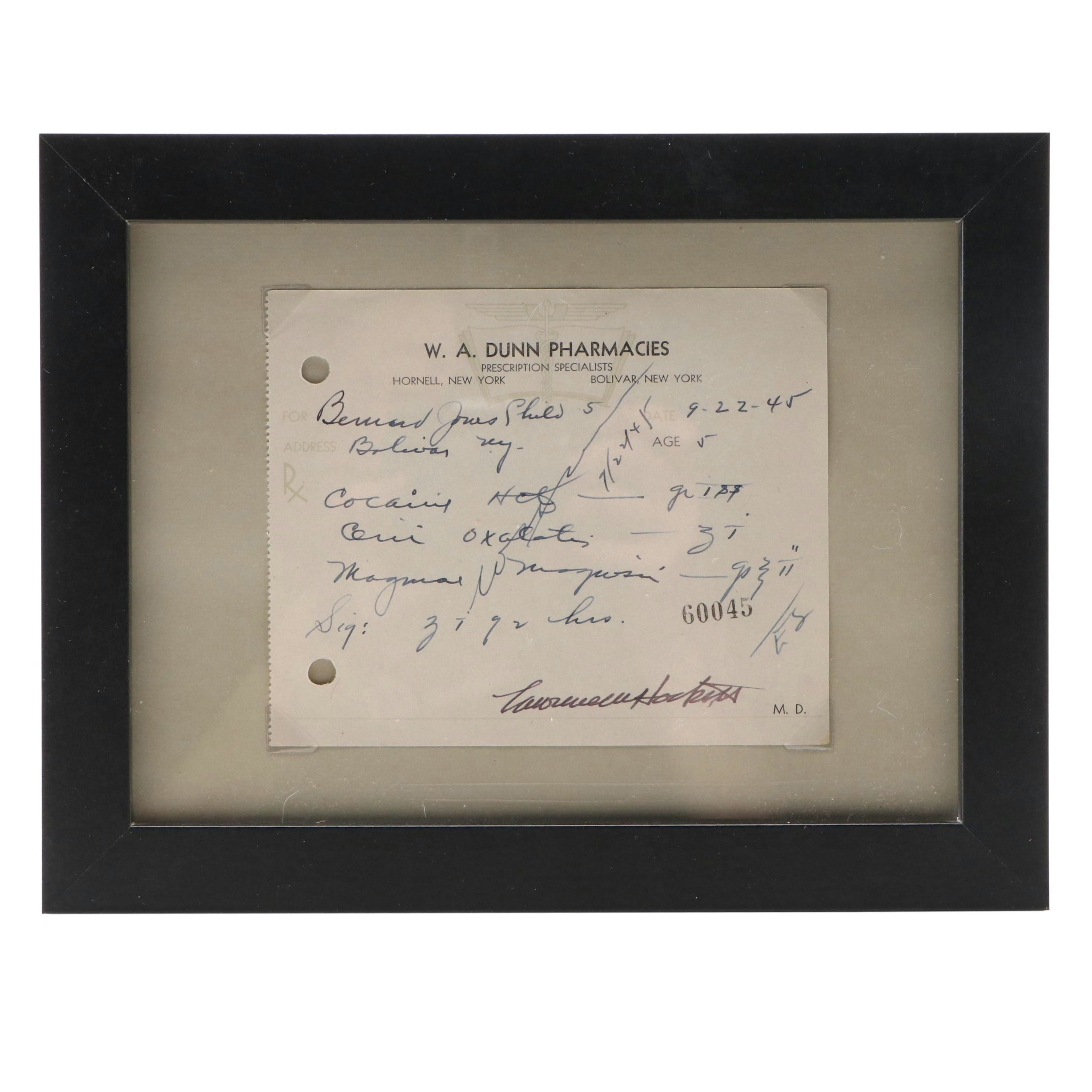 Prescription Form for Cocaine, 1945