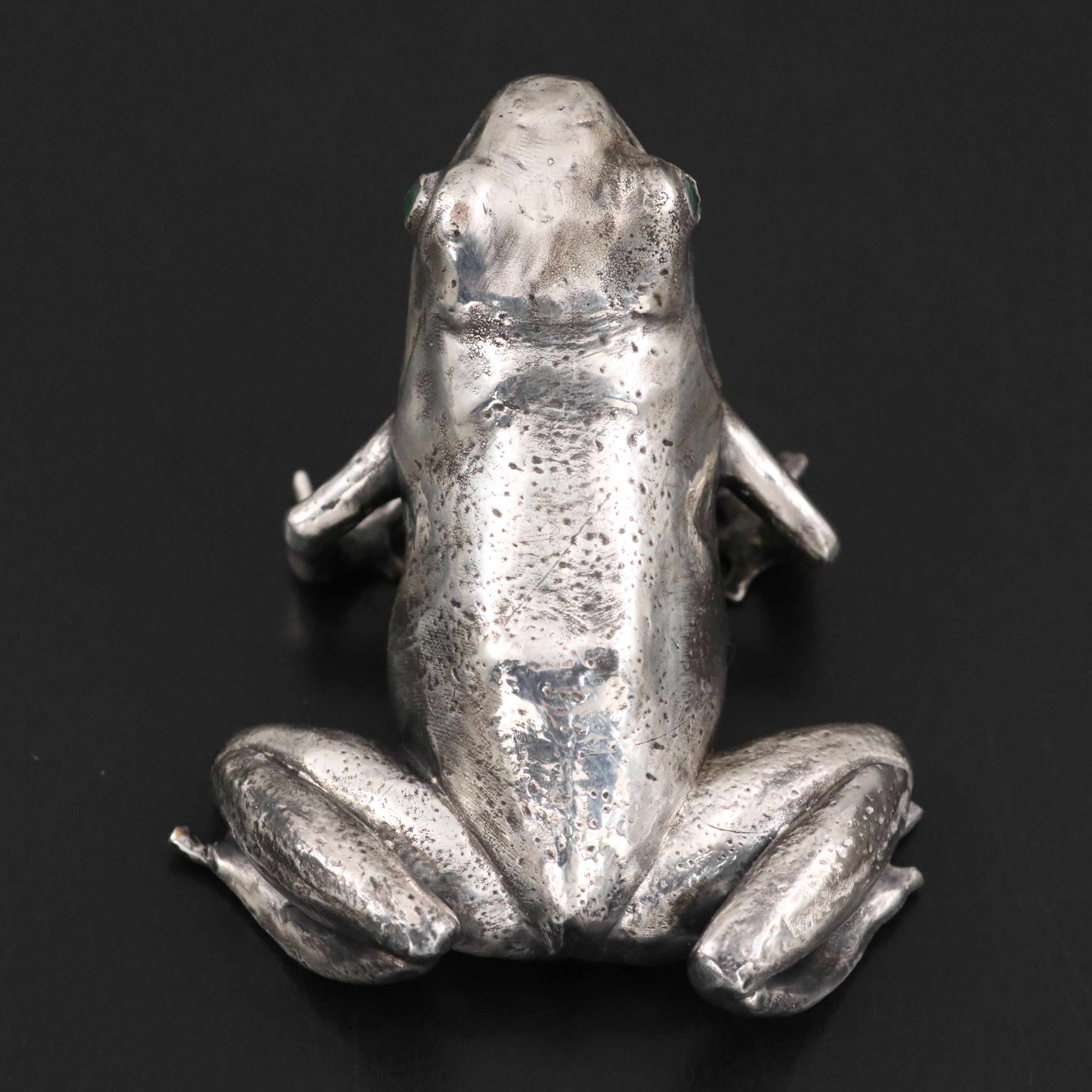 Russian 875 Silver Frog with Emerald Eyes