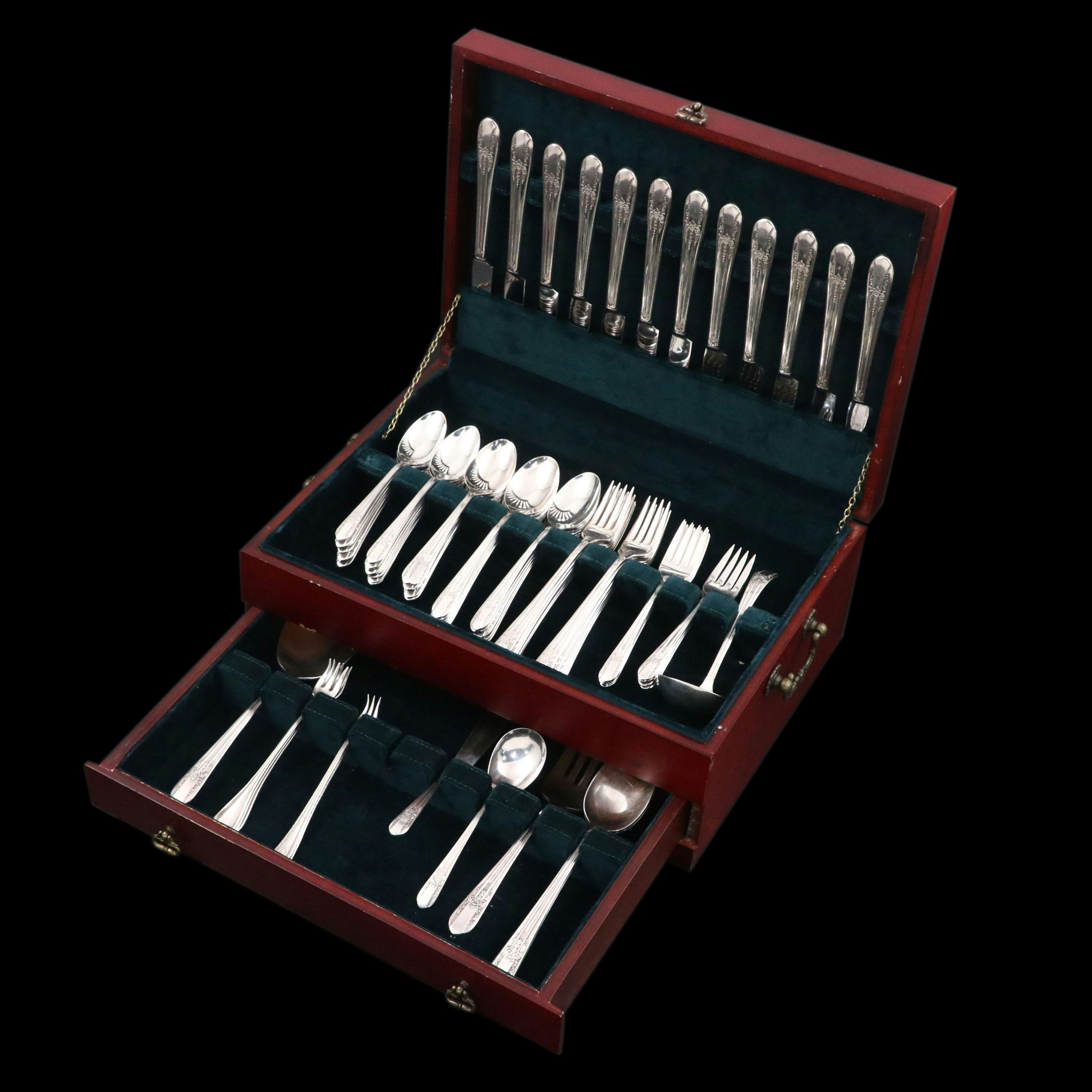 International Silver "Camden" Silver Plate Flatware with Others and Case