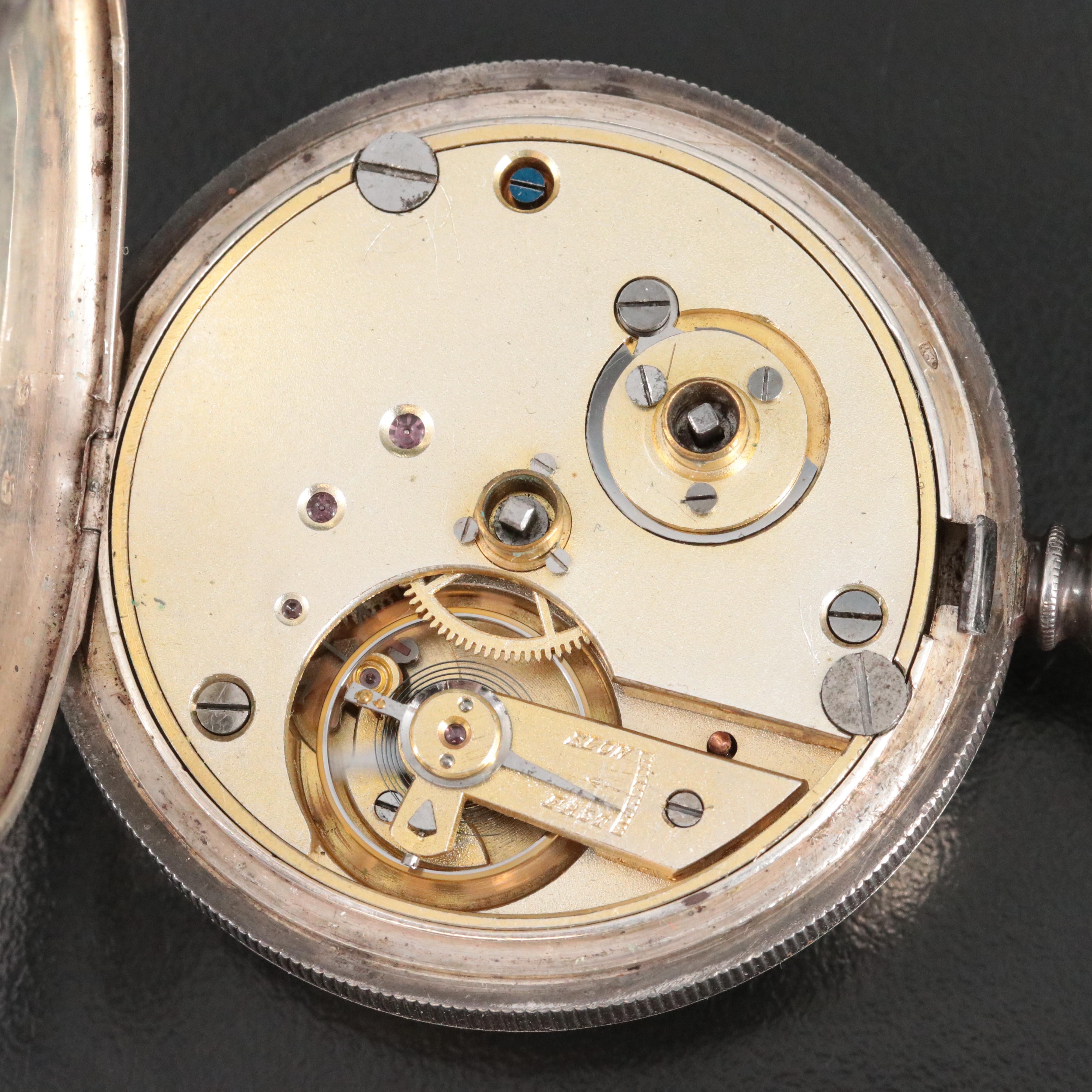 H.E. Peck London Swiss Made .935 Silver Pocket Watch