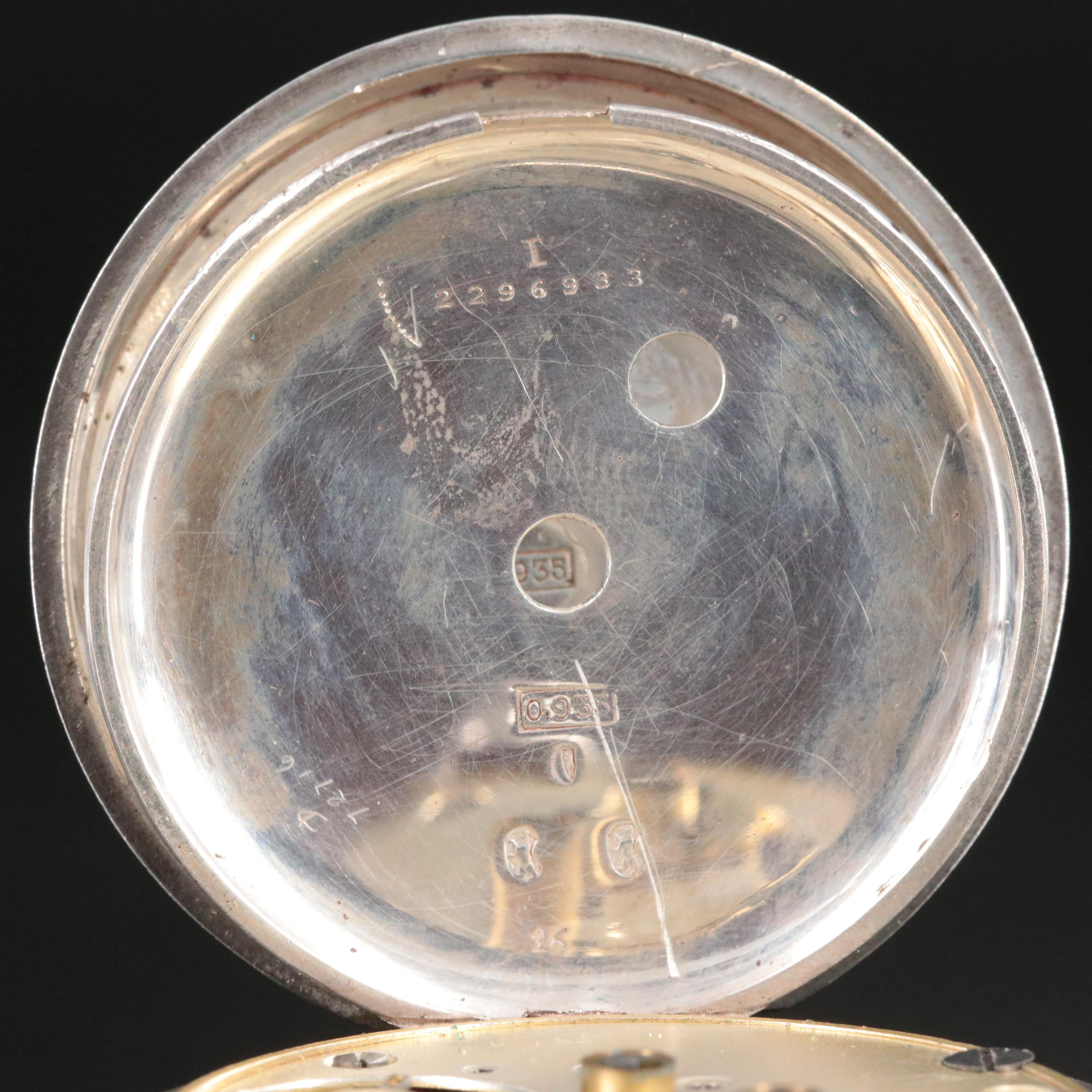 H.E. Peck London Swiss Made .935 Silver Pocket Watch