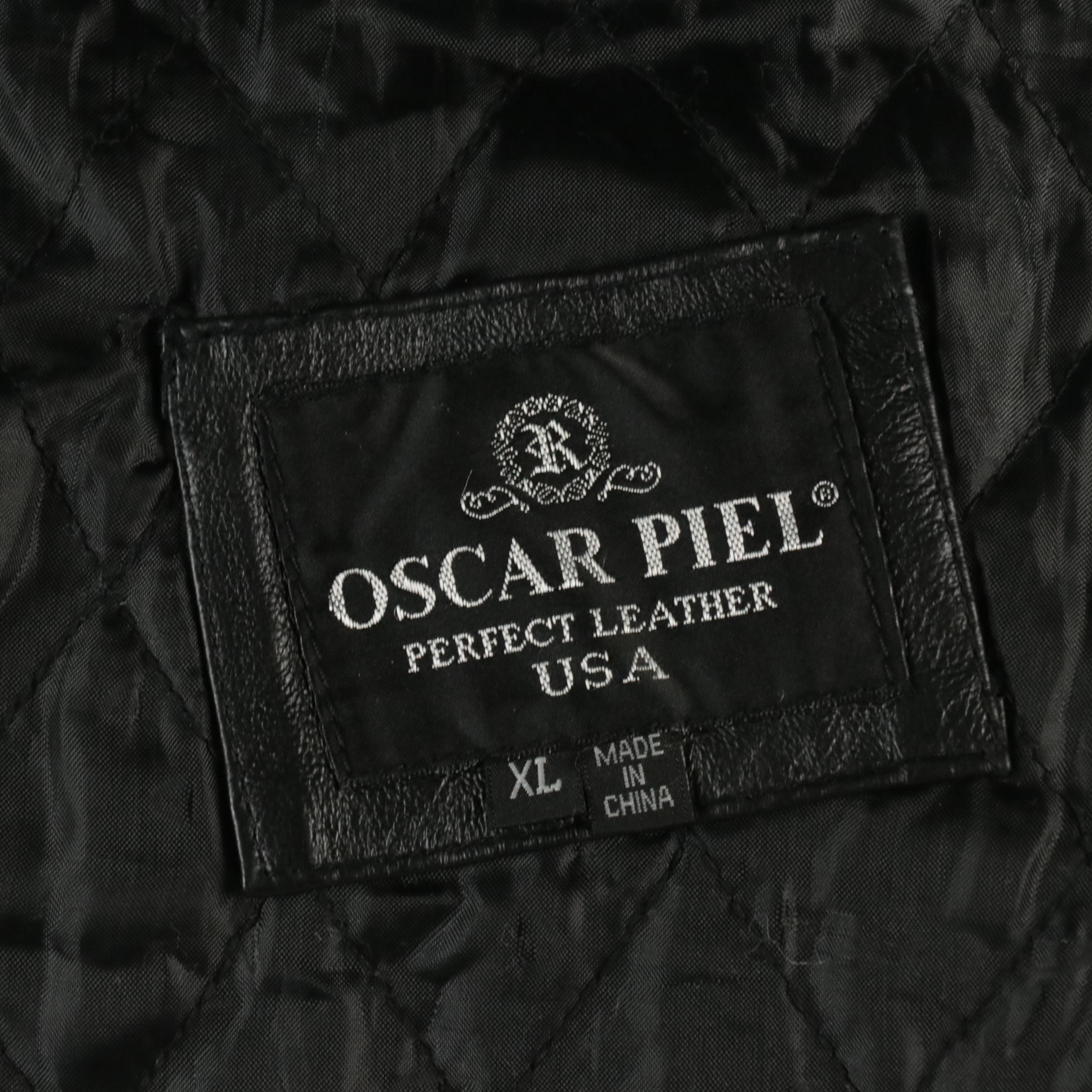 Men's Oscar Piel US Navy Patch Bomber Jacket in Black Leather