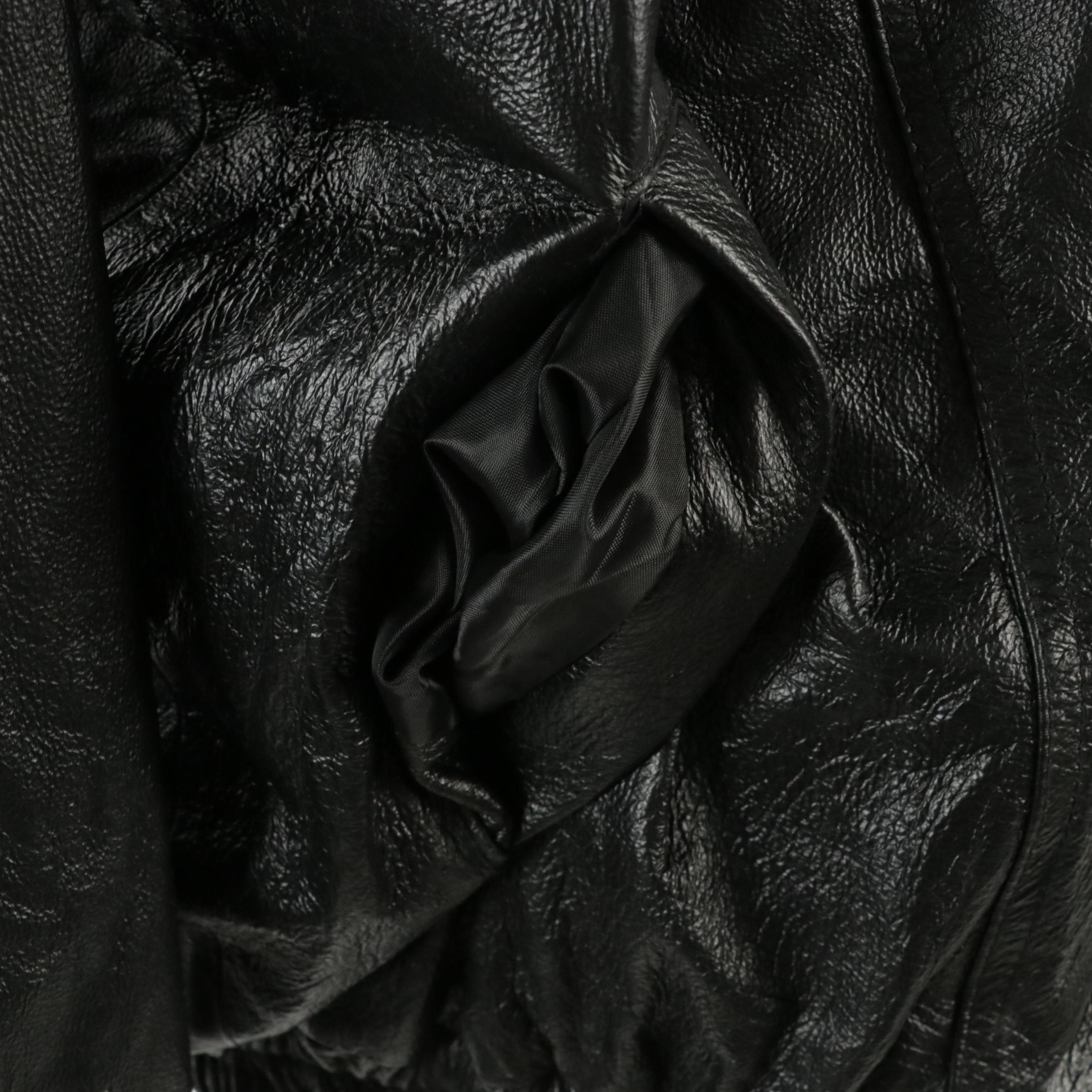 Men's Oscar Piel US Navy Patch Bomber Jacket in Black Leather