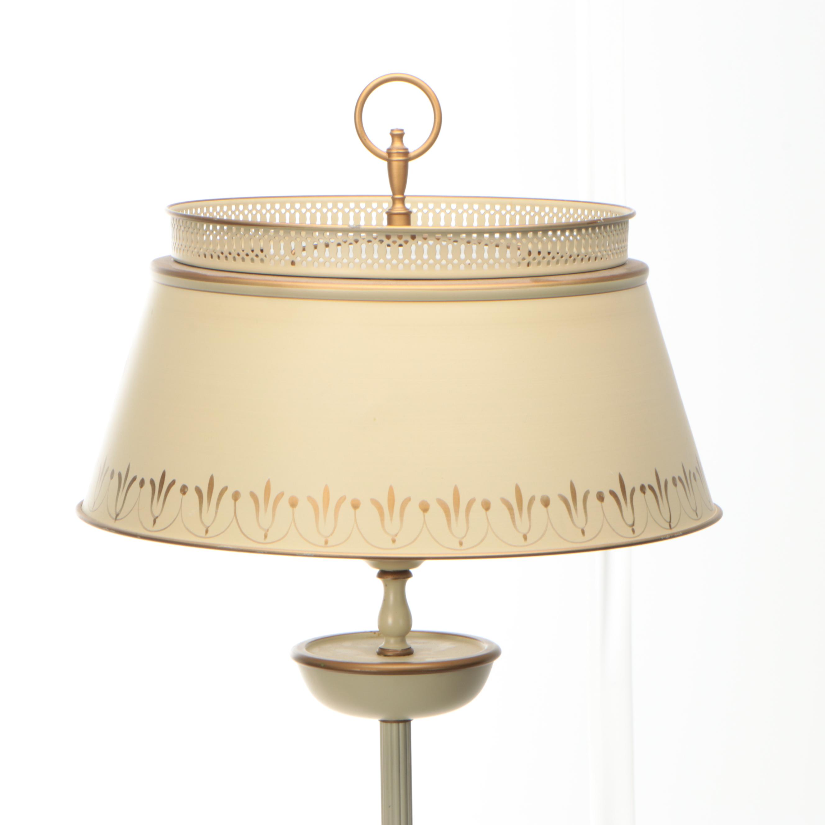 Beige Paint-Decorated Tole Torchère Floor Lamp, Mid-20th Century