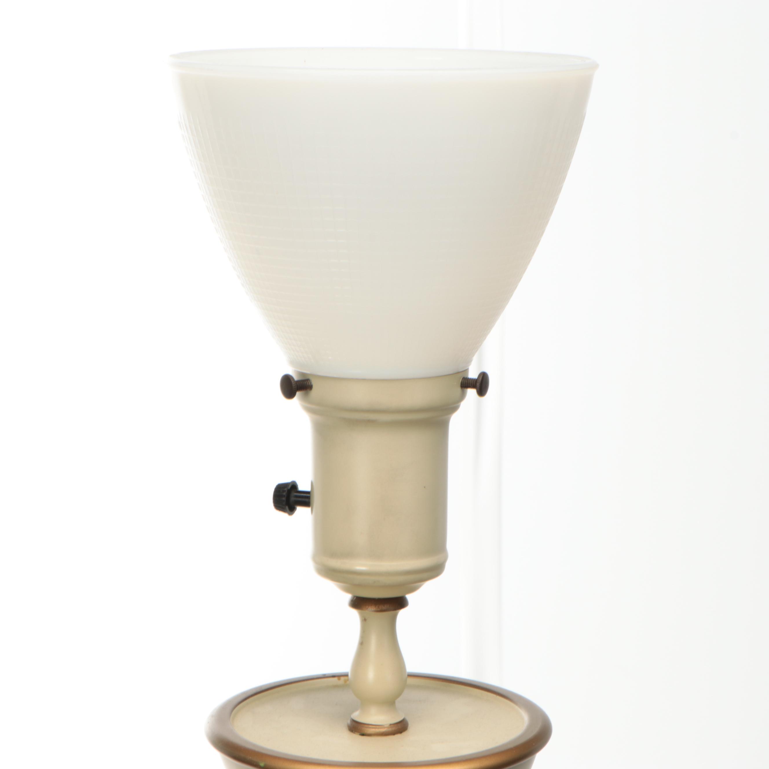 Beige Paint-Decorated Tole Torchère Floor Lamp, Mid-20th Century