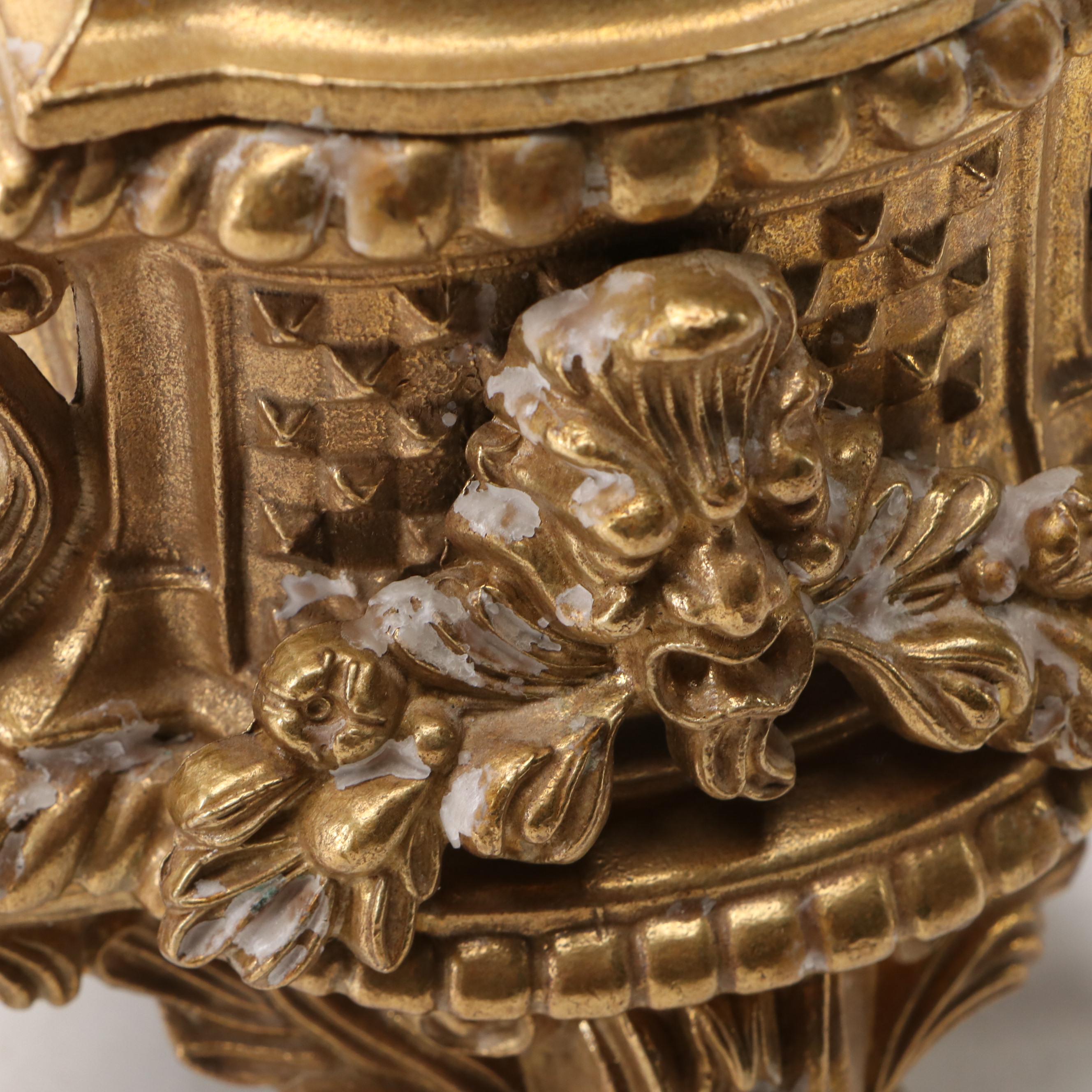 Pair of Louis XIV Style Cast Brass Six-Arm Candelabra