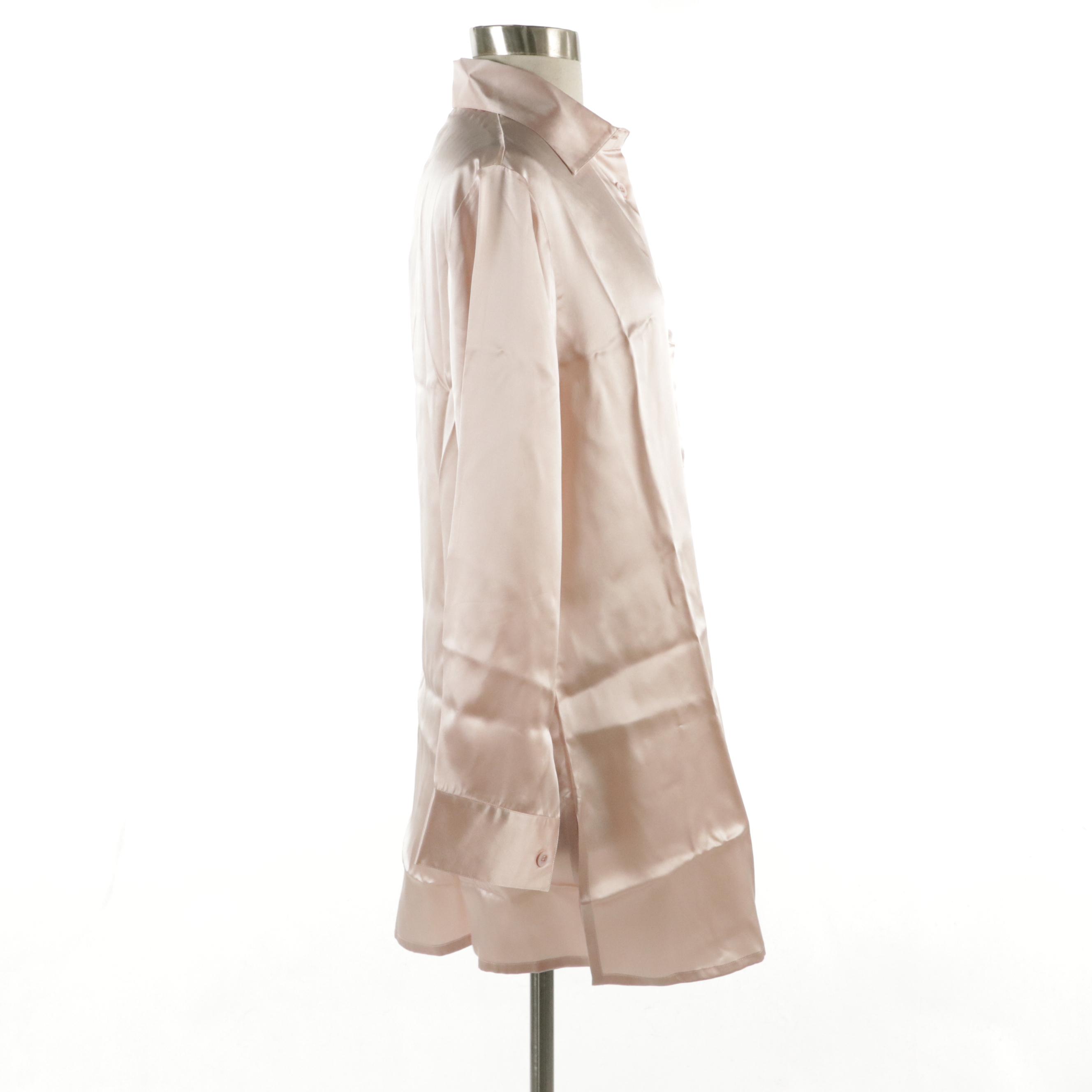 Malizia by La Perla Button-Up Tunic Blouse in Light Pink Silk, With Tags