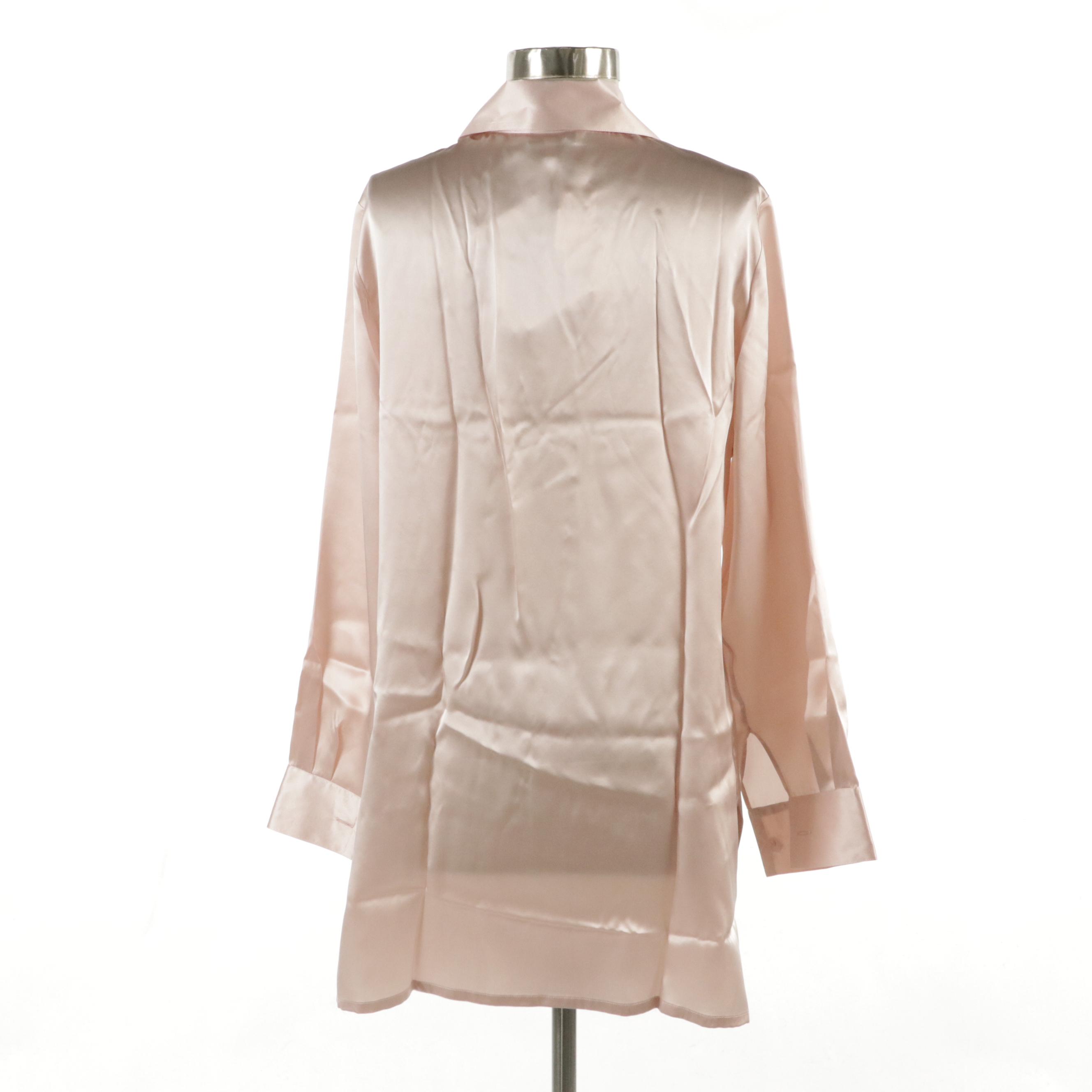 Malizia by La Perla Button-Up Tunic Blouse in Light Pink Silk, With Tags