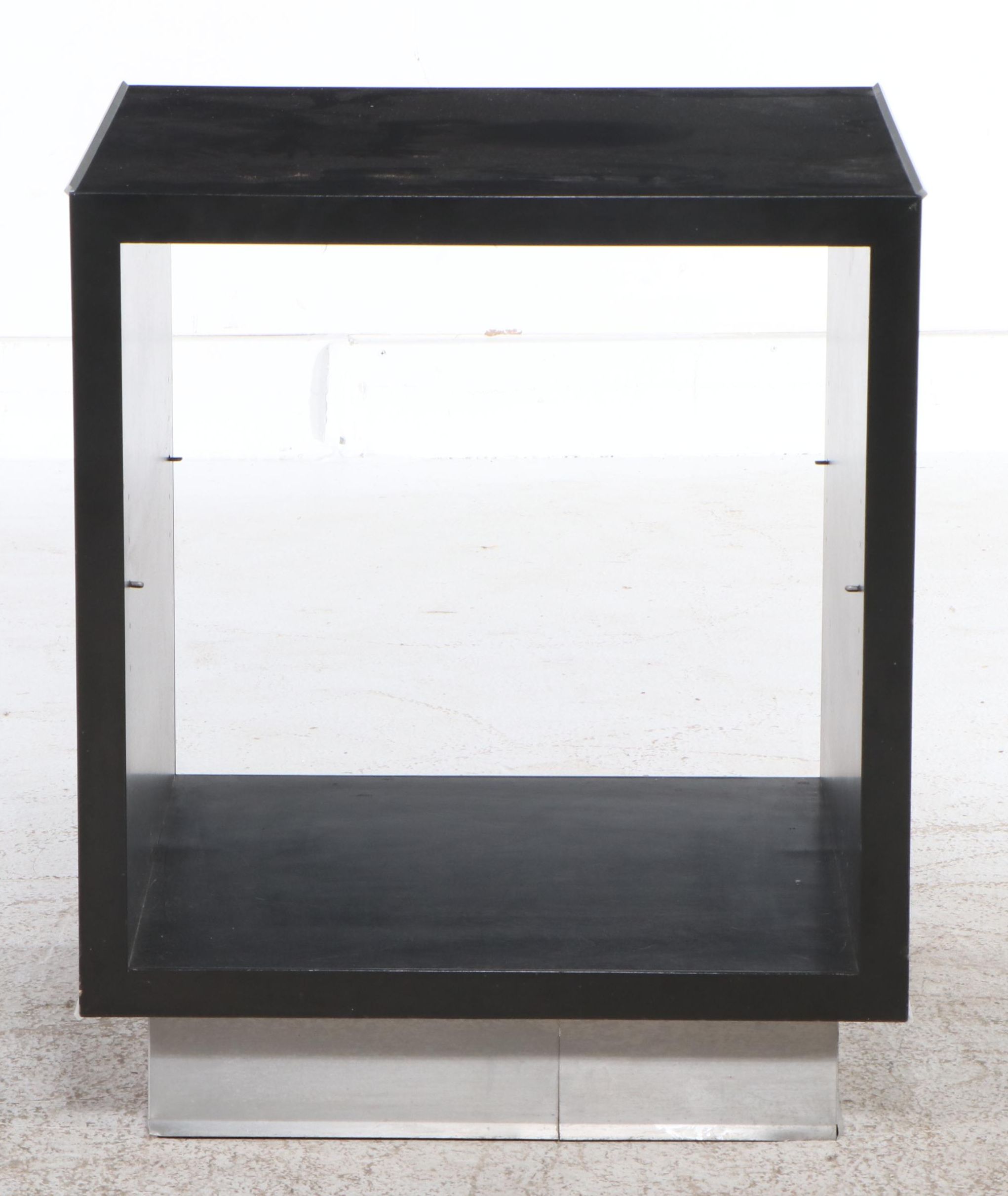 Modernist Style Black-Painted Wood and Metal Clad End Table