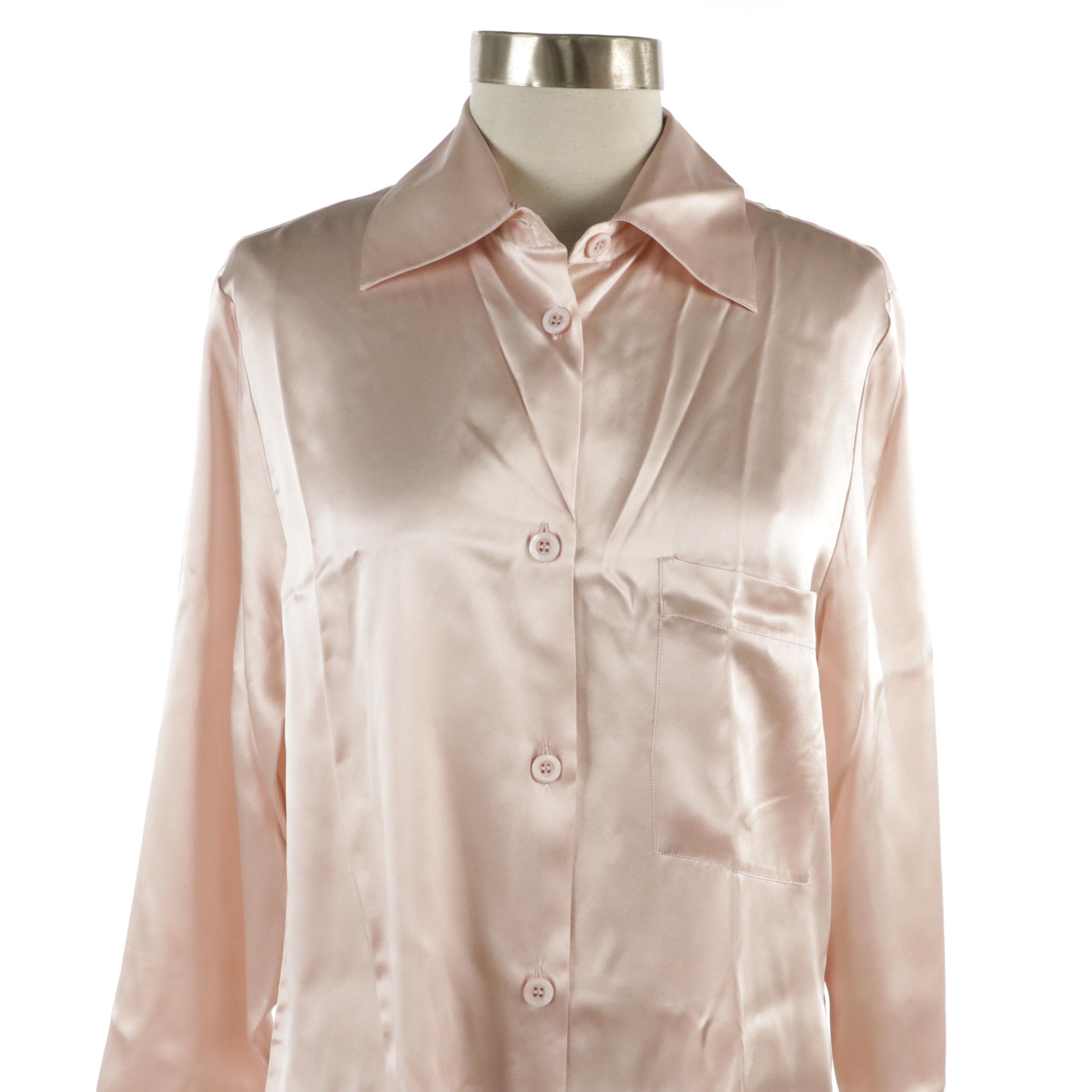 Malizia by La Perla Button-Up Tunic Blouse in Light Pink Silk, With Tags