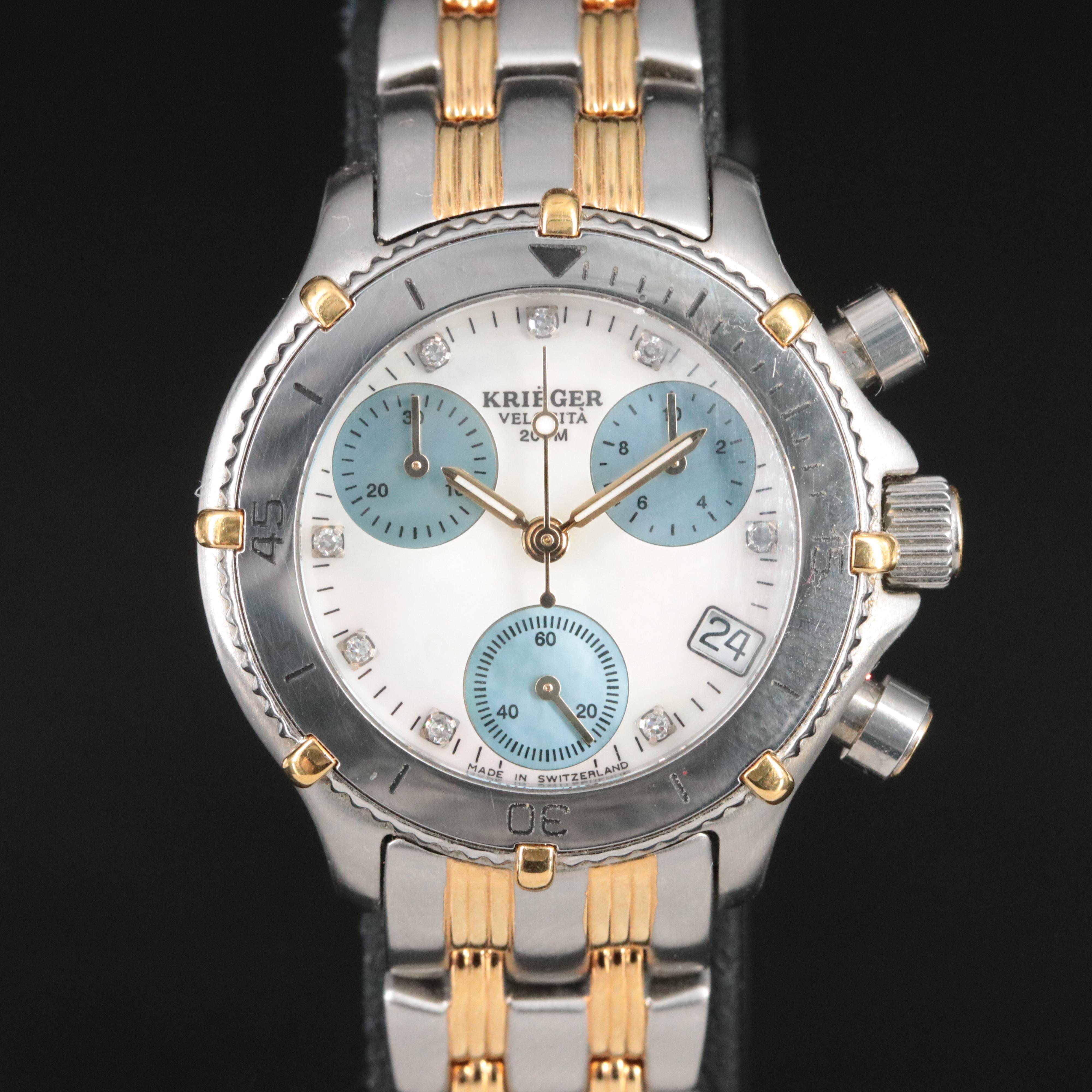 Krieger Velocite Mother-of-Pearl Diamond Dial Chrono Watch