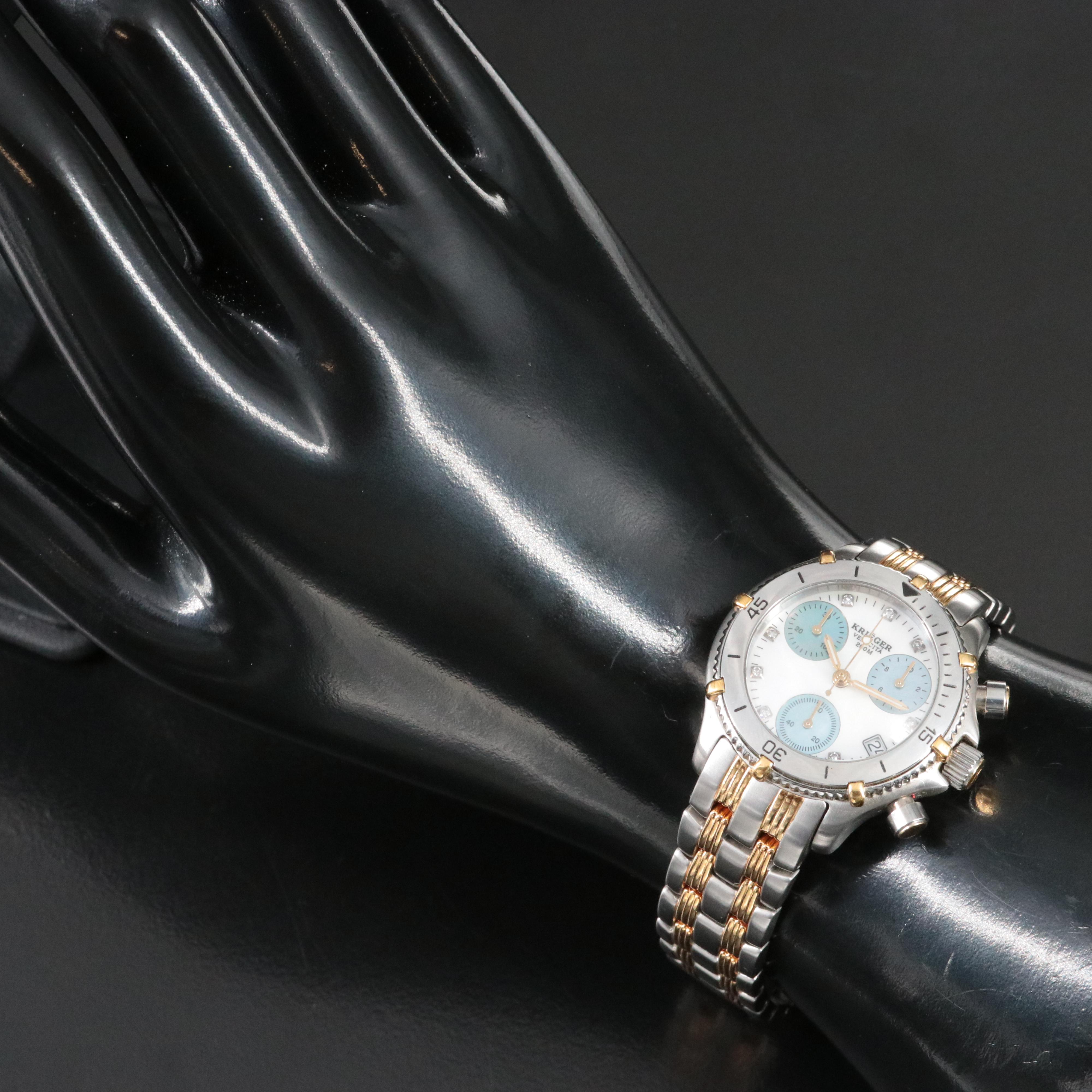 Krieger Velocite Mother-of-Pearl Diamond Dial Chrono Watch