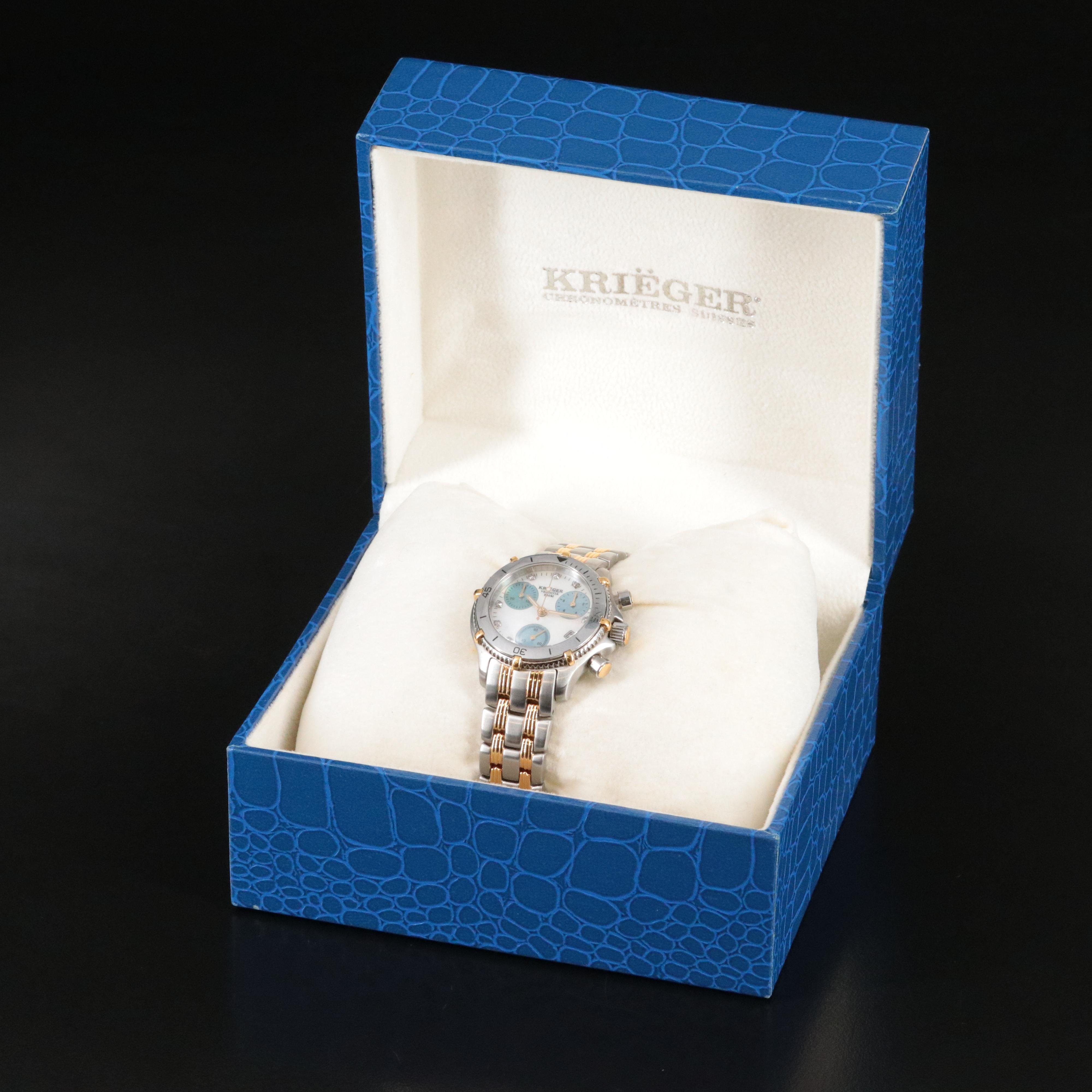 Krieger Velocite Mother-of-Pearl Diamond Dial Chrono Watch