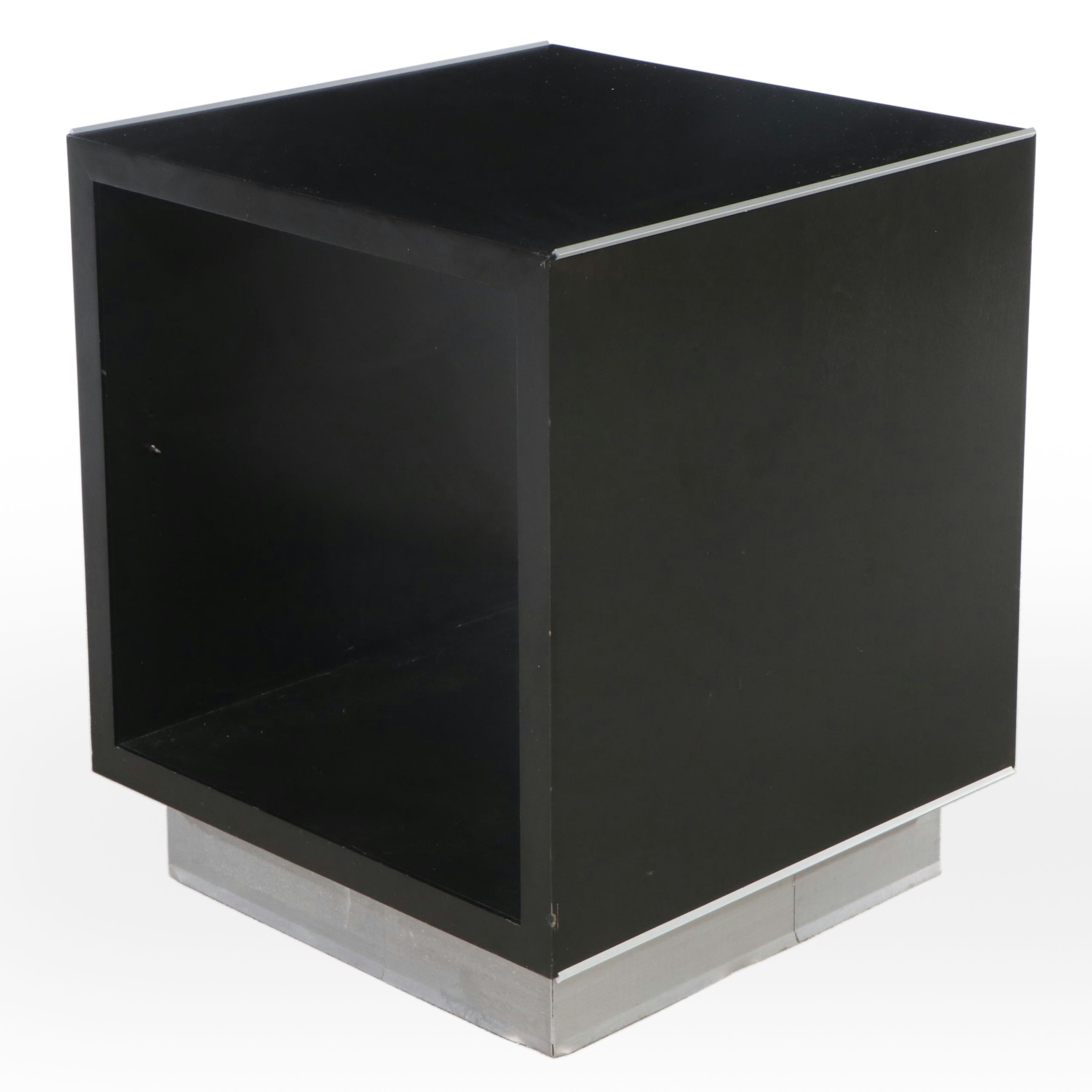 Modernist Style Black-Painted Wood and Metal Clad End Table