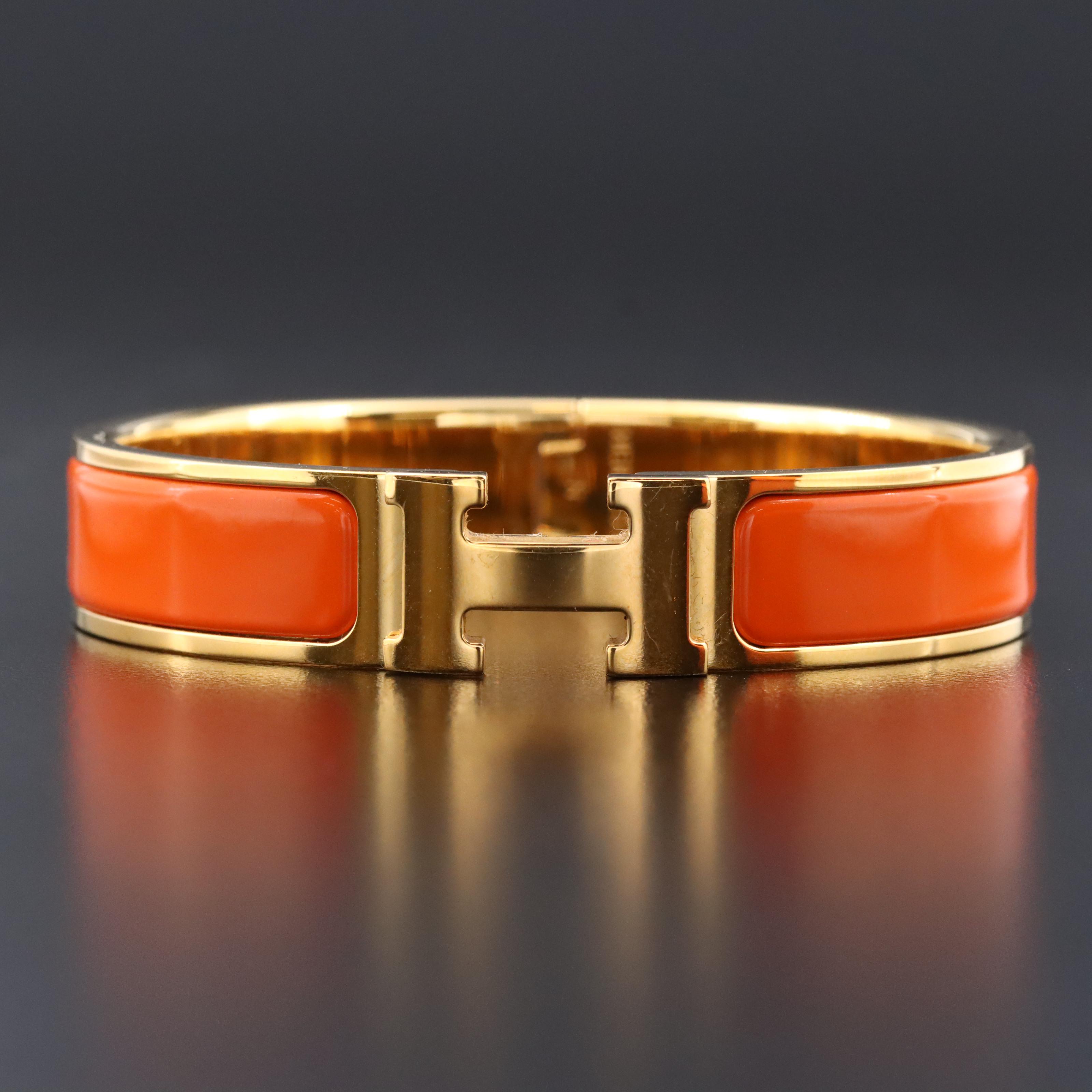 Hermès Clic H Orange Enamel Bracelet