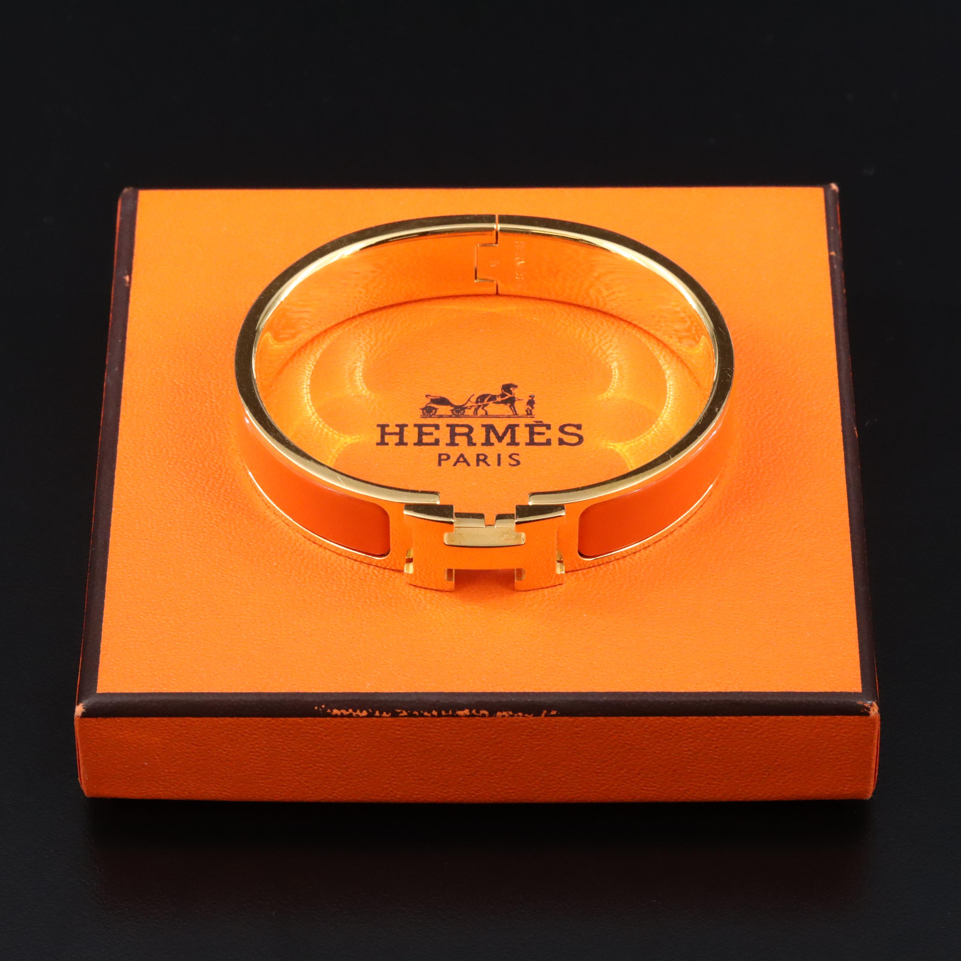Hermès Clic H Orange Enamel Bracelet