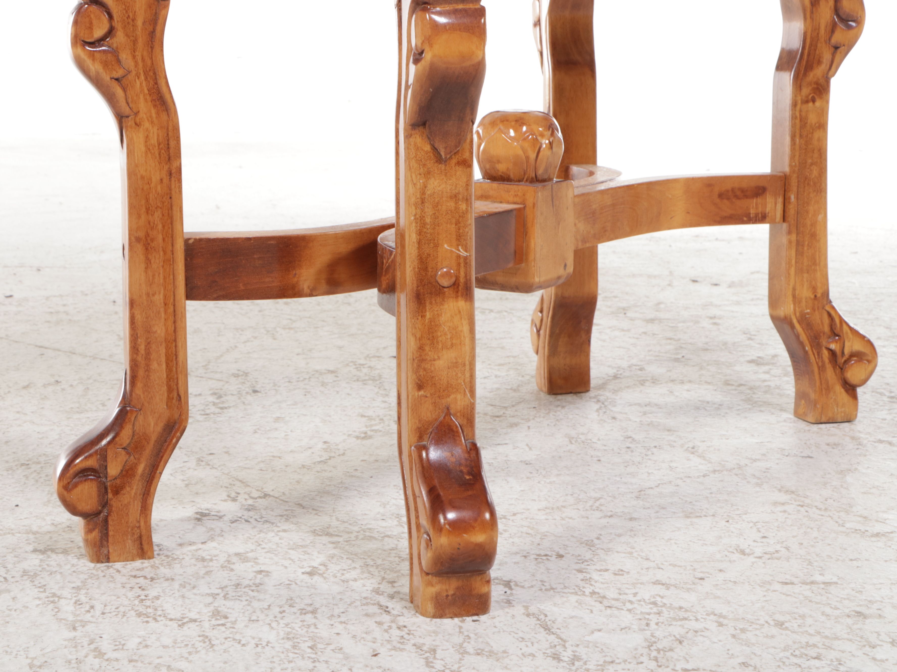 Rococo Style Carved Wood Console Table with Pink Marble Top