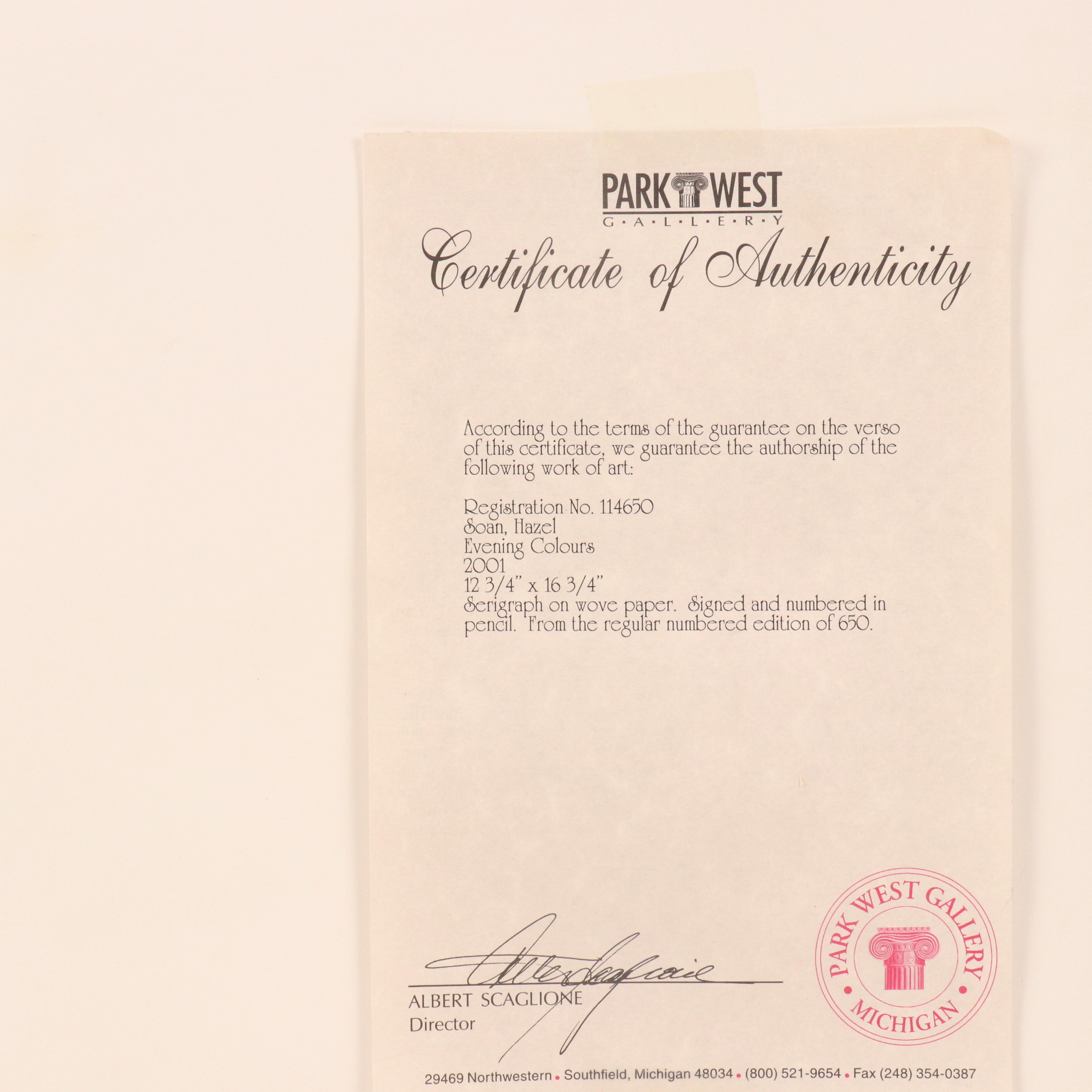 Hazel Soan Serigraph "Evening Colours," 2001