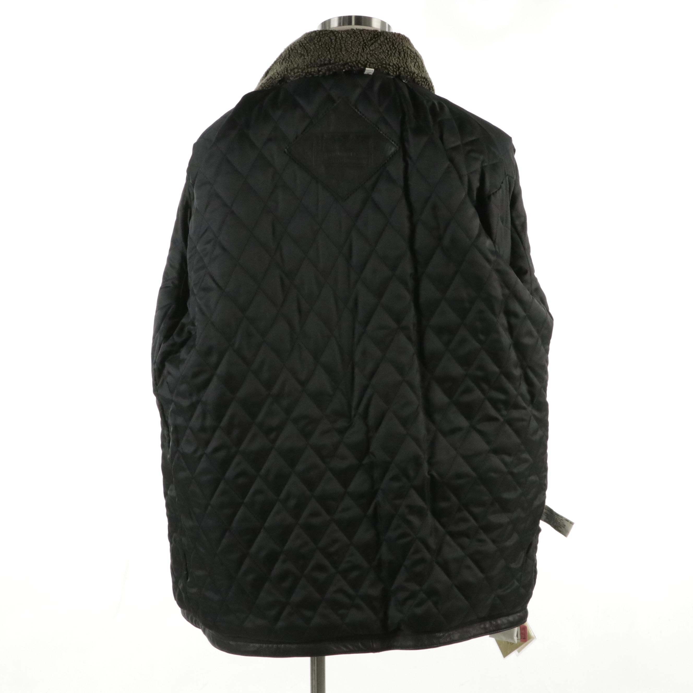 Men's Roundtree & Yorke Black Lambskin Leather Coat with Detachable Collar