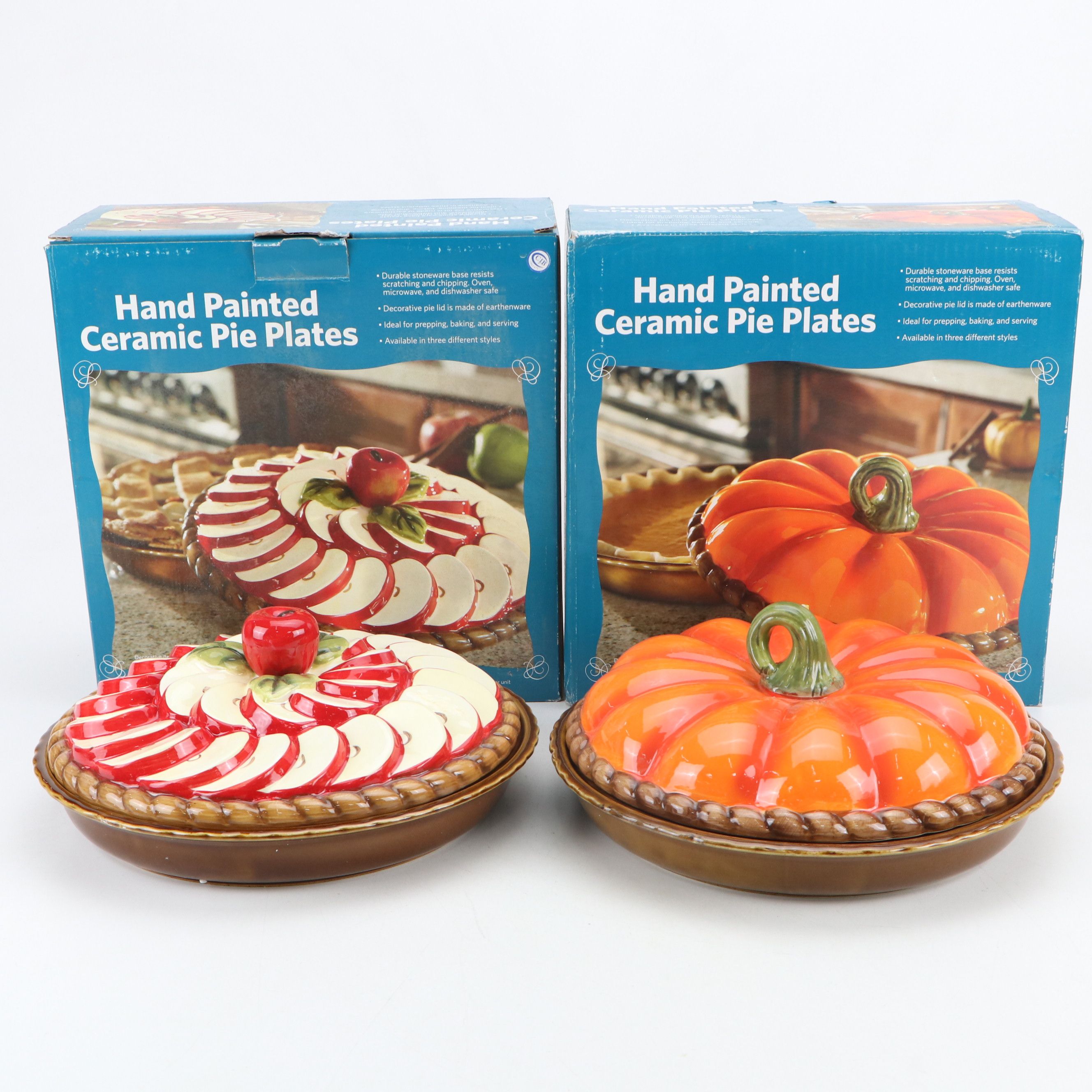 Ceramic Pumpkin and Apple Pie Shaped Serving Platters