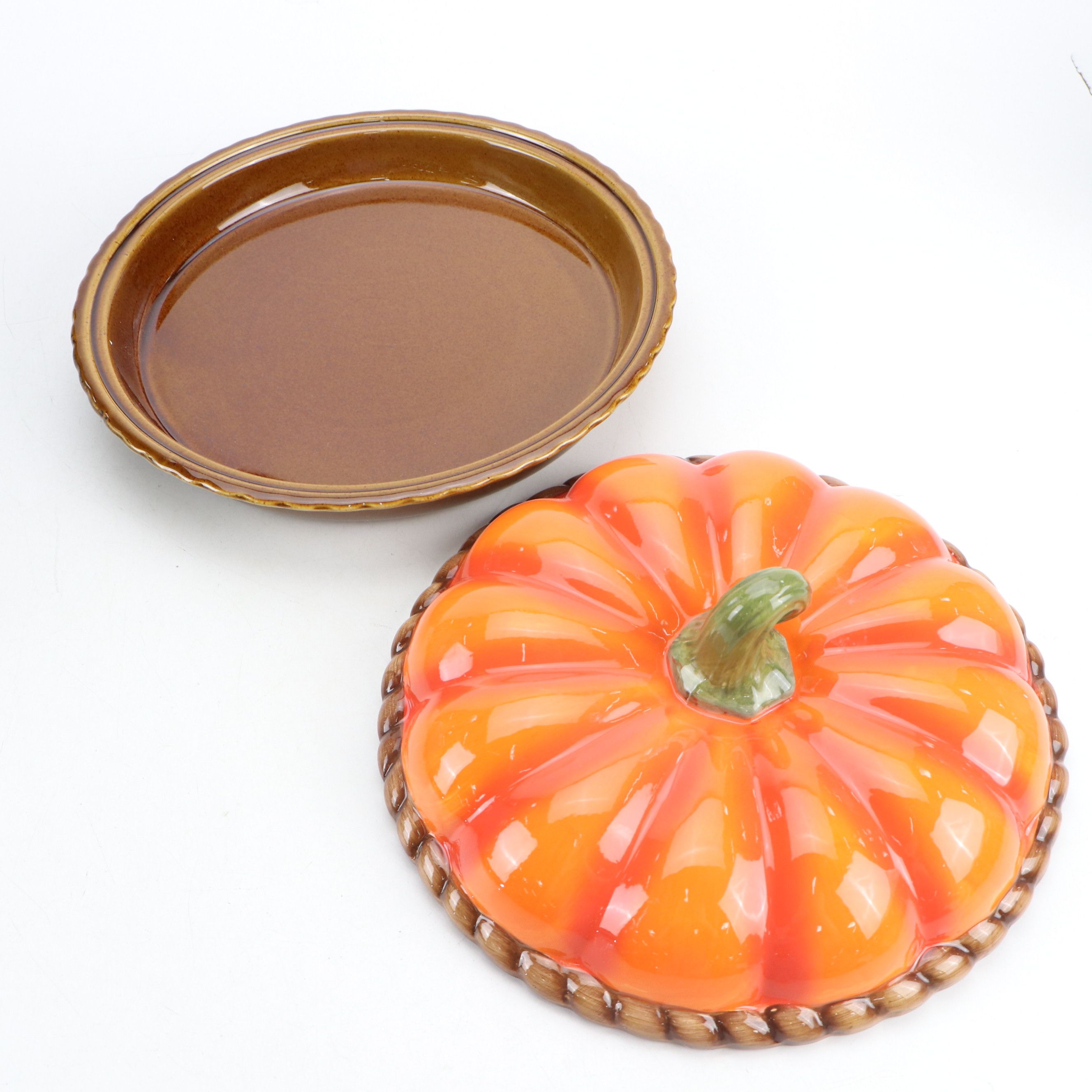 Ceramic Pumpkin and Apple Pie Shaped Serving Platters