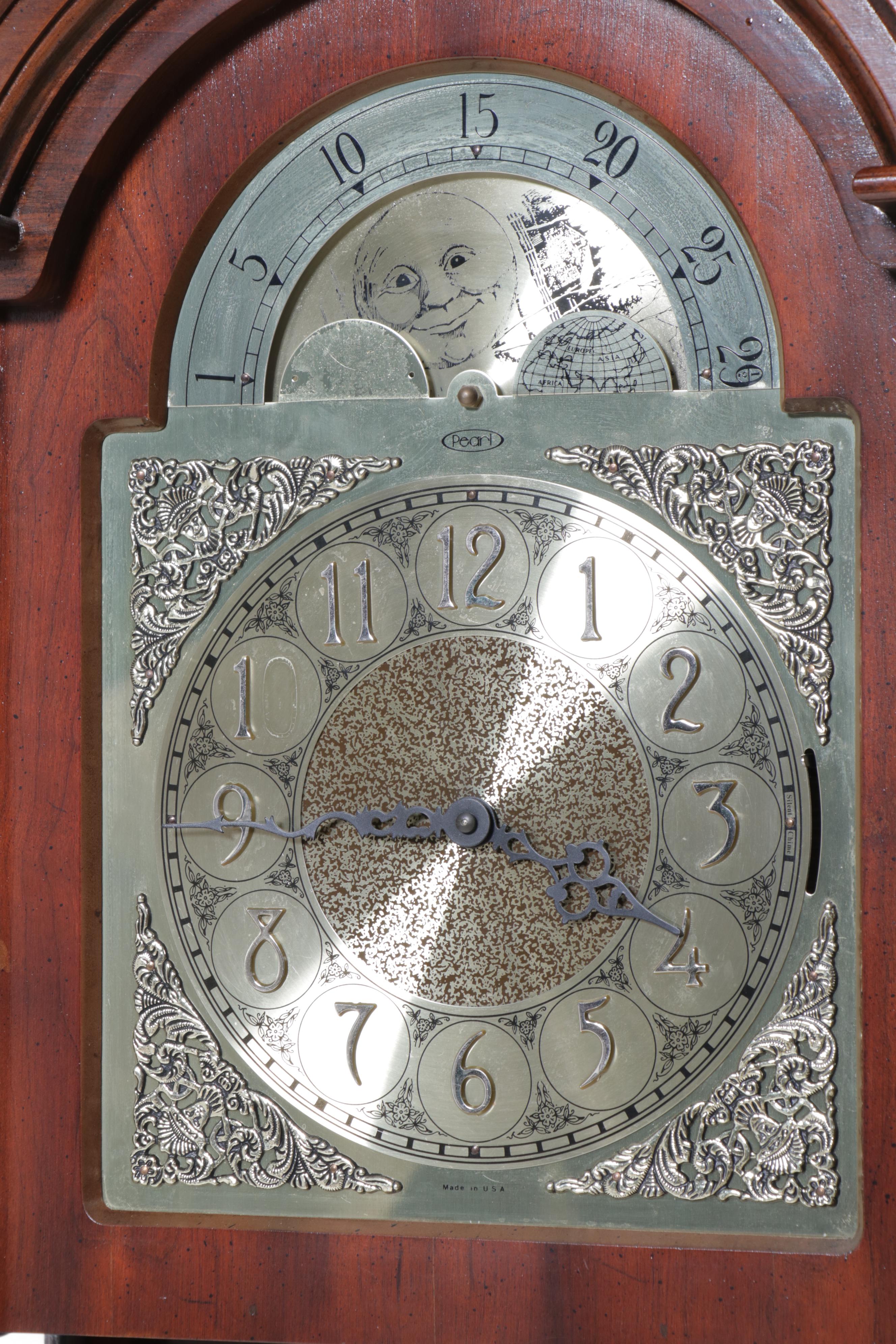 Pearl Carved Wood Grandfather Clock