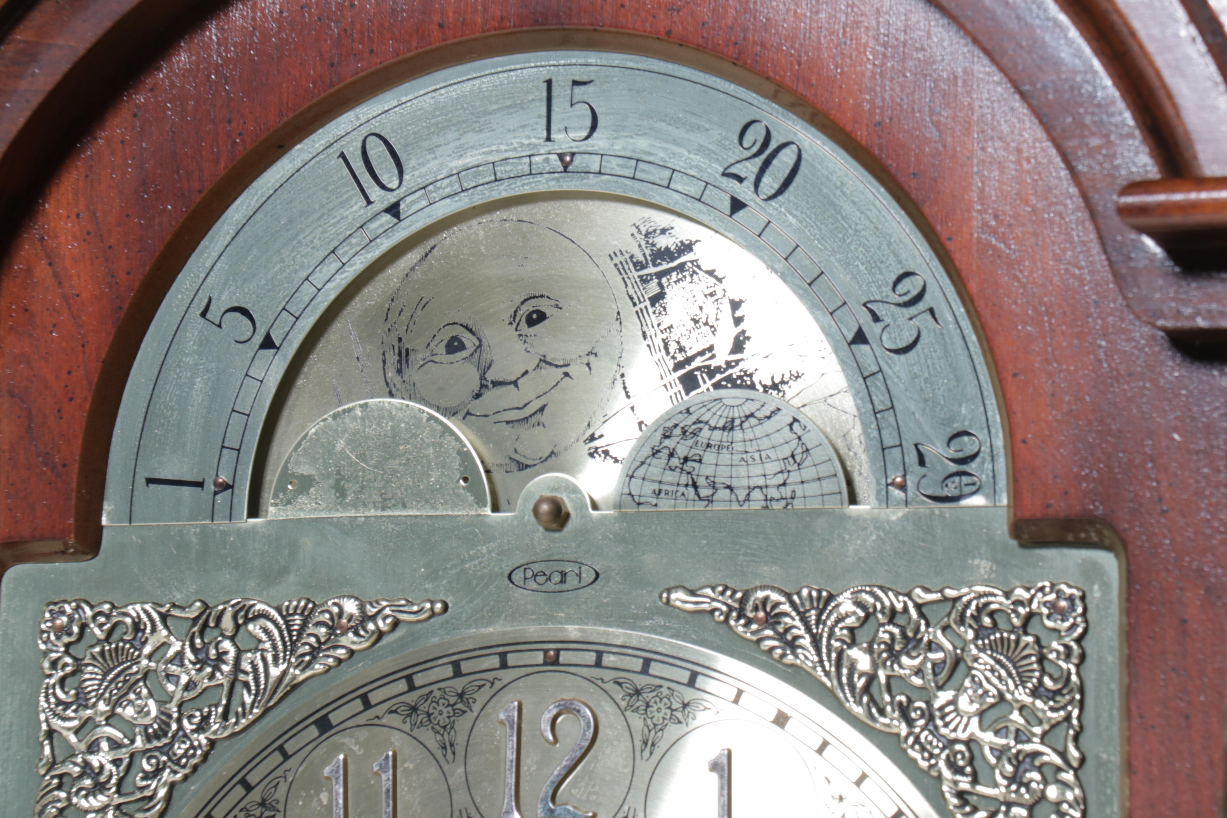 Pearl Carved Wood Grandfather Clock