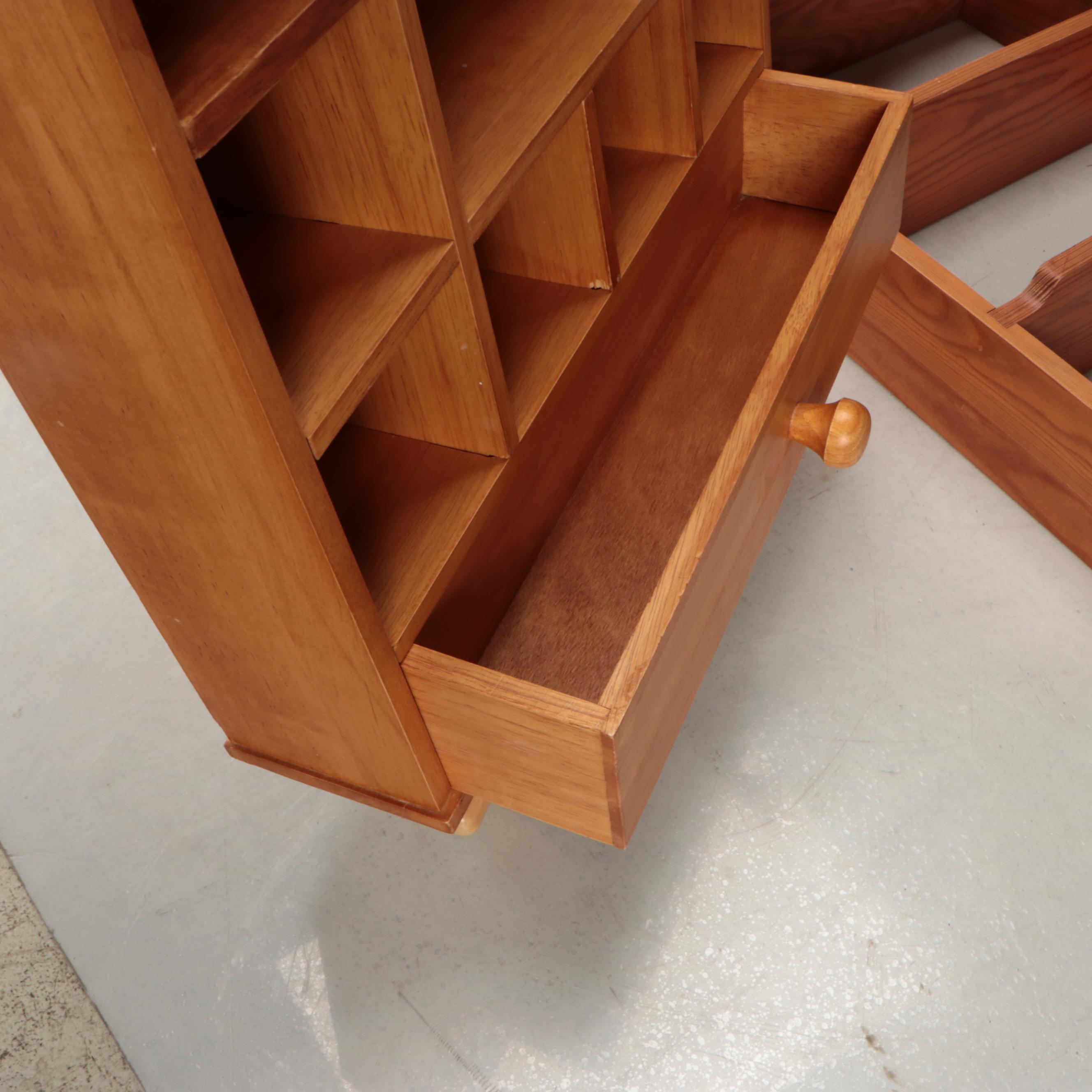 Hanging Wooden Kitchen Cabinet and Four-Tier Wooden Shelf Unit