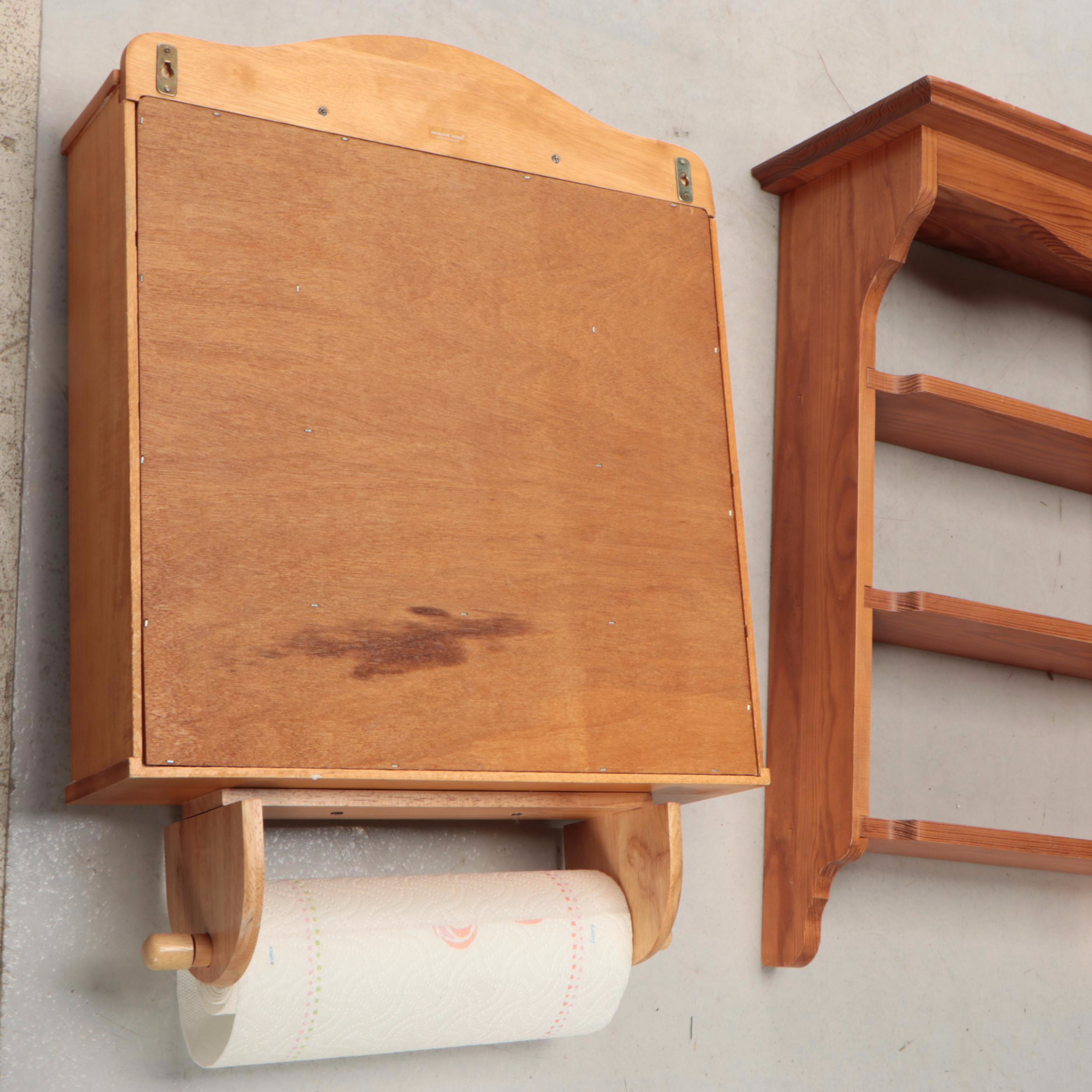 Hanging Wooden Kitchen Cabinet and Four-Tier Wooden Shelf Unit