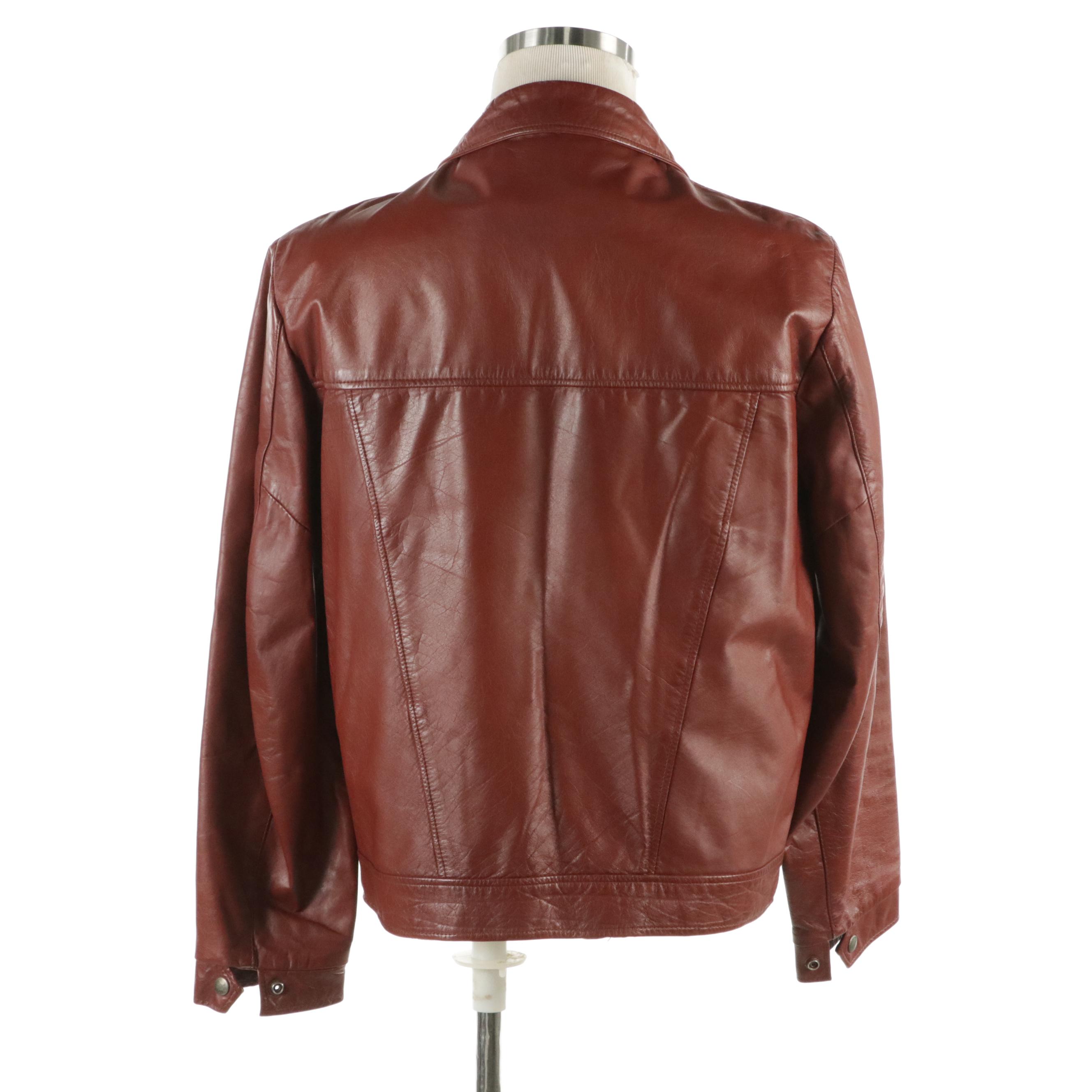 Men's London Fog Leather Zip Jacket with Wool Blend Plaid Detachable Lining