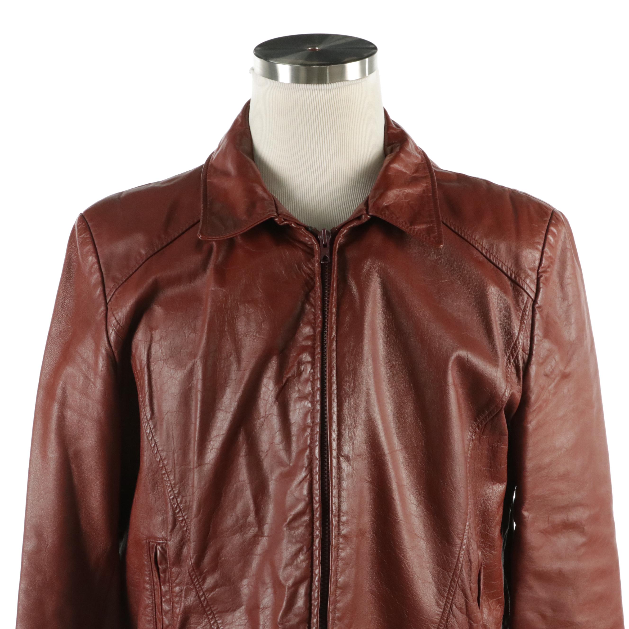 Men's London Fog Leather Zip Jacket with Wool Blend Plaid Detachable Lining