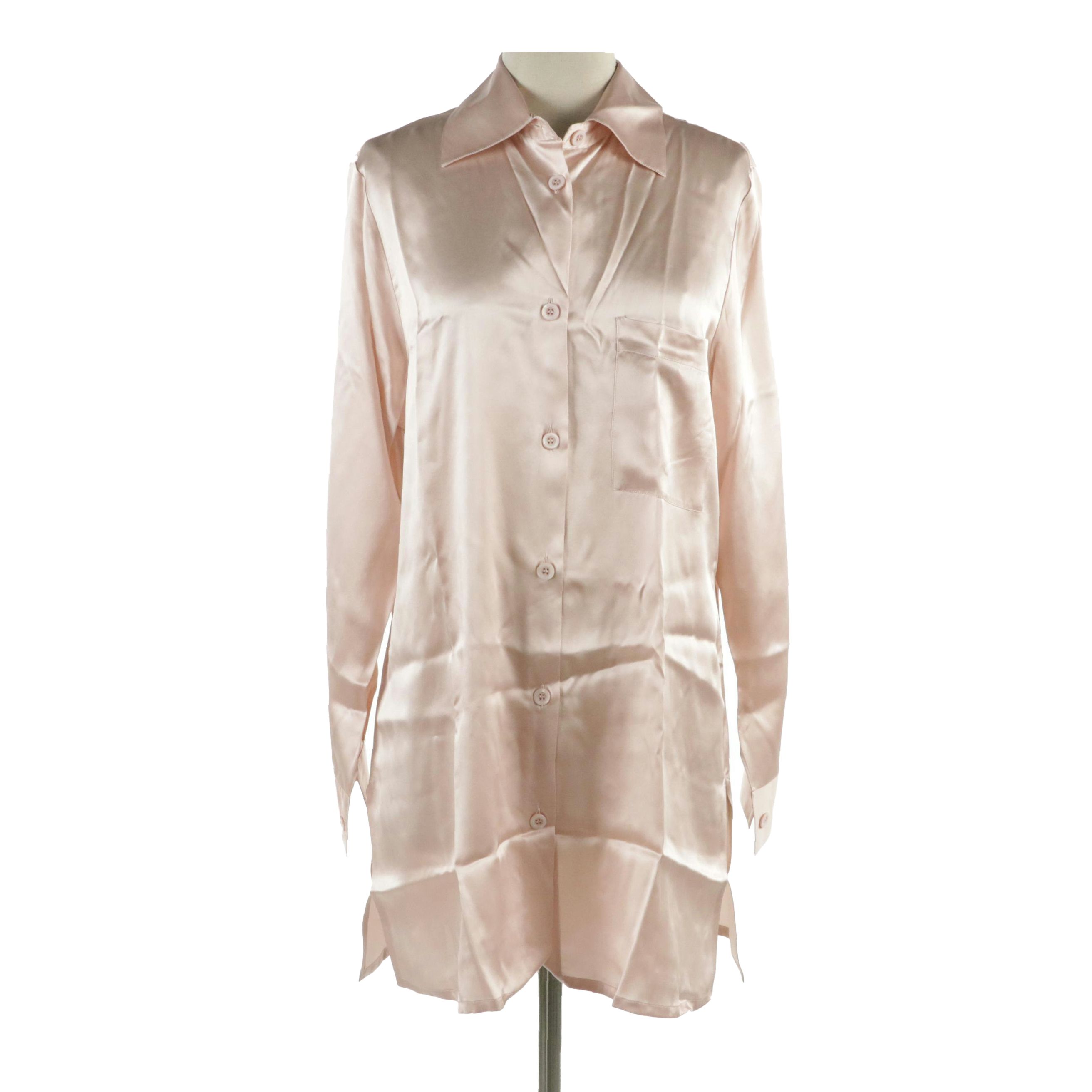 Malizia by La Perla Button-Up Tunic Blouse in Light Pink Silk, With Tags