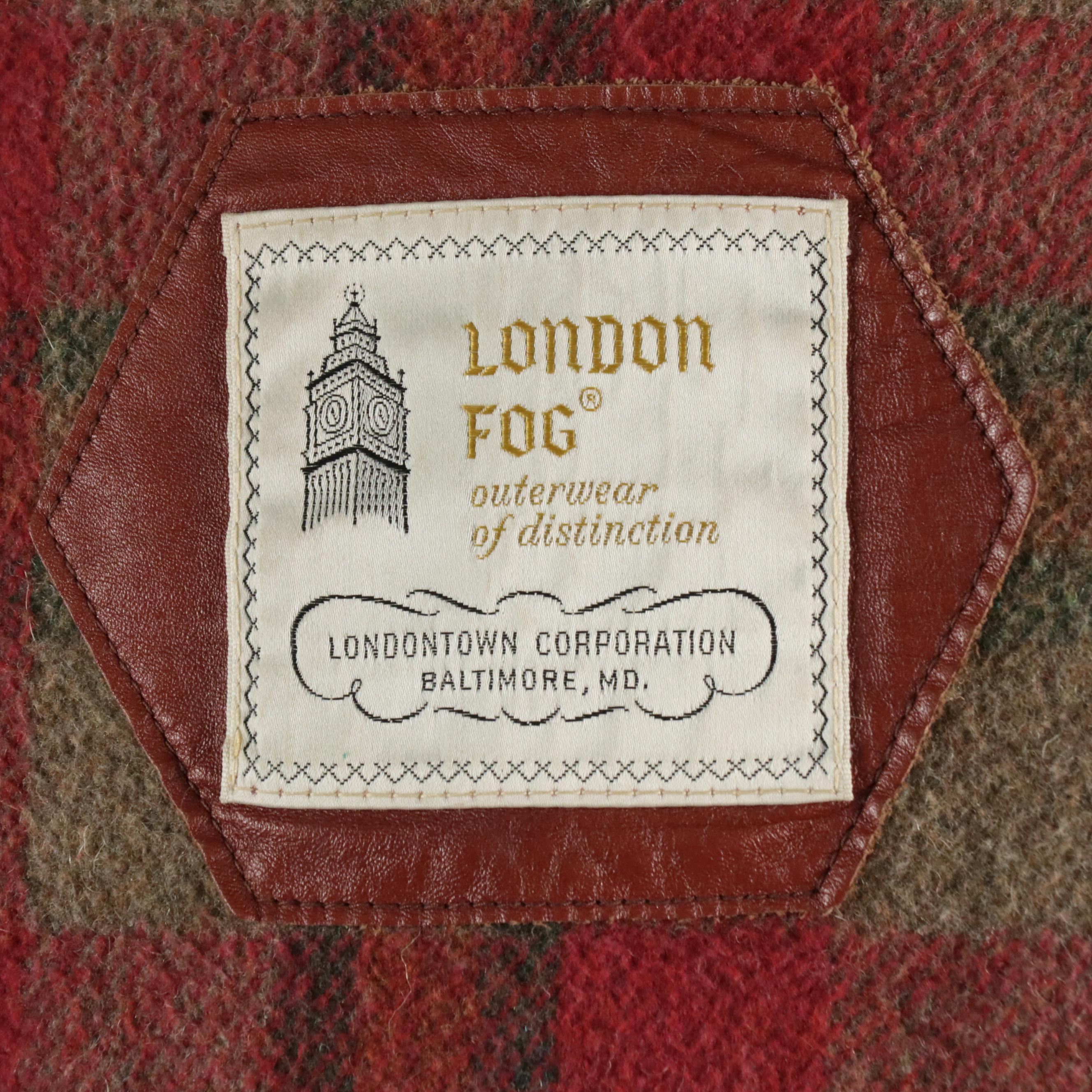 Men's London Fog Leather Zip Jacket with Wool Blend Plaid Detachable Lining