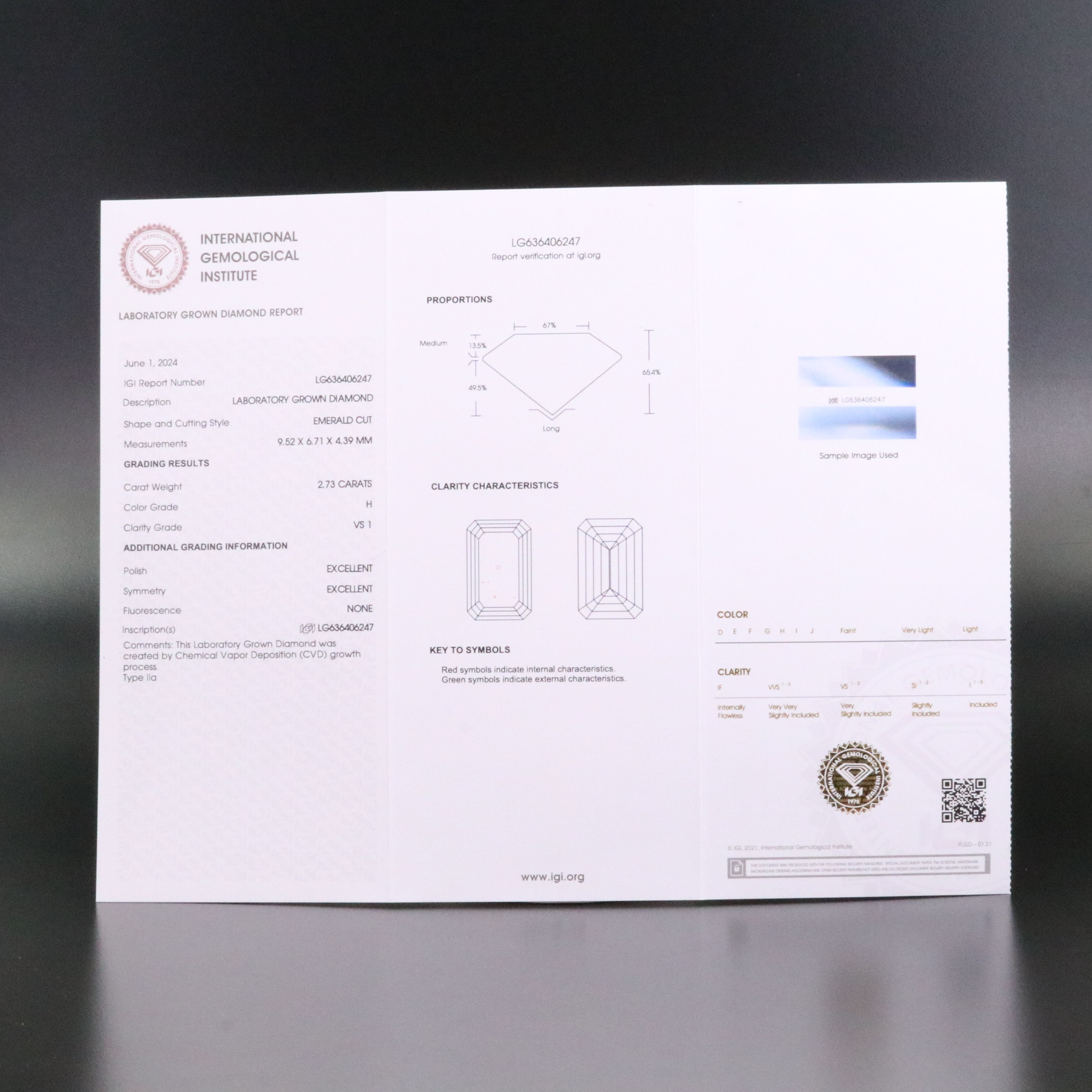 Loose 2.73 CT Lab Grown Diamond with IGI Report
