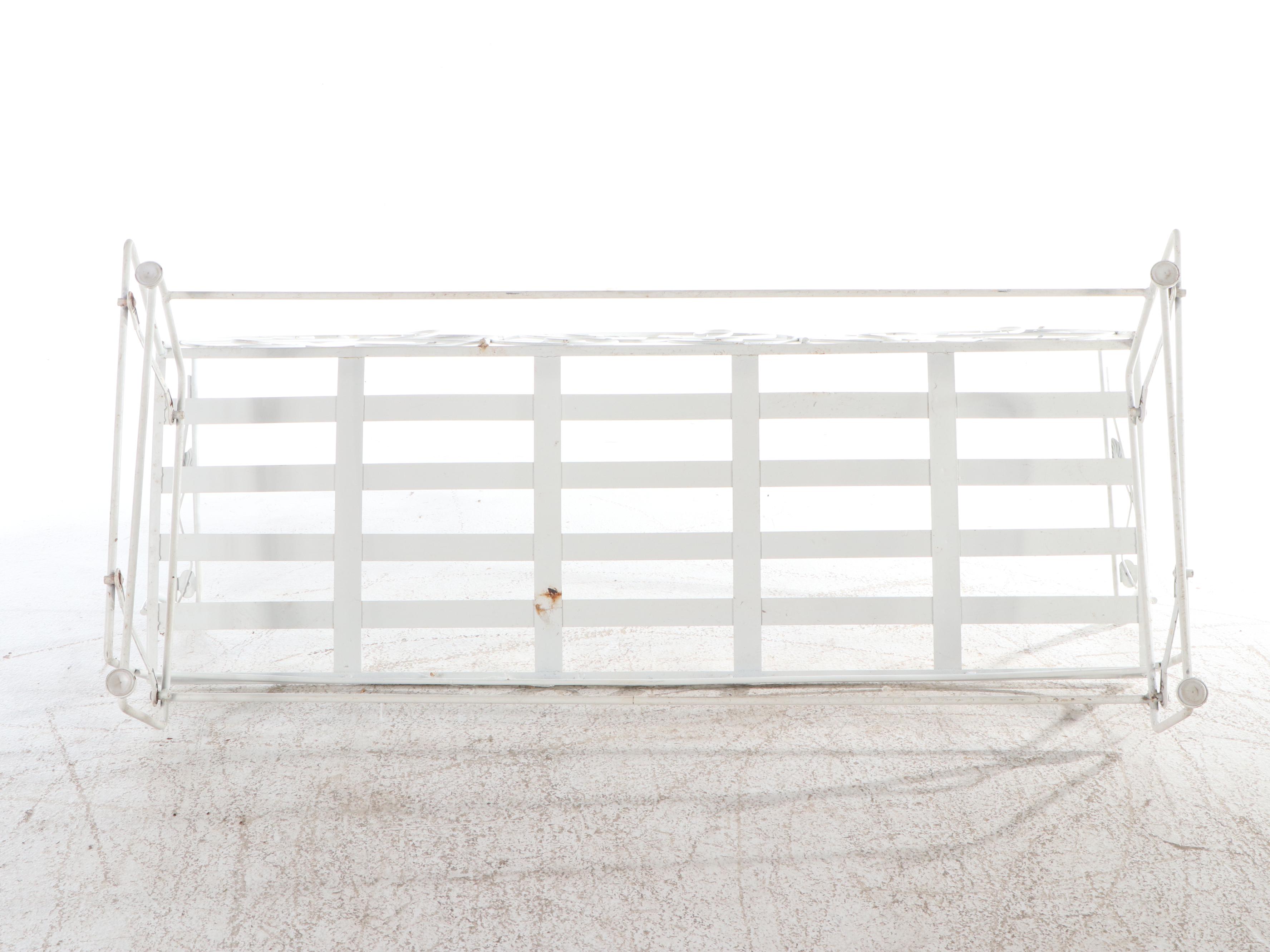 White-Painted Wrought Iron Patio Glider and Glass Top Side Table