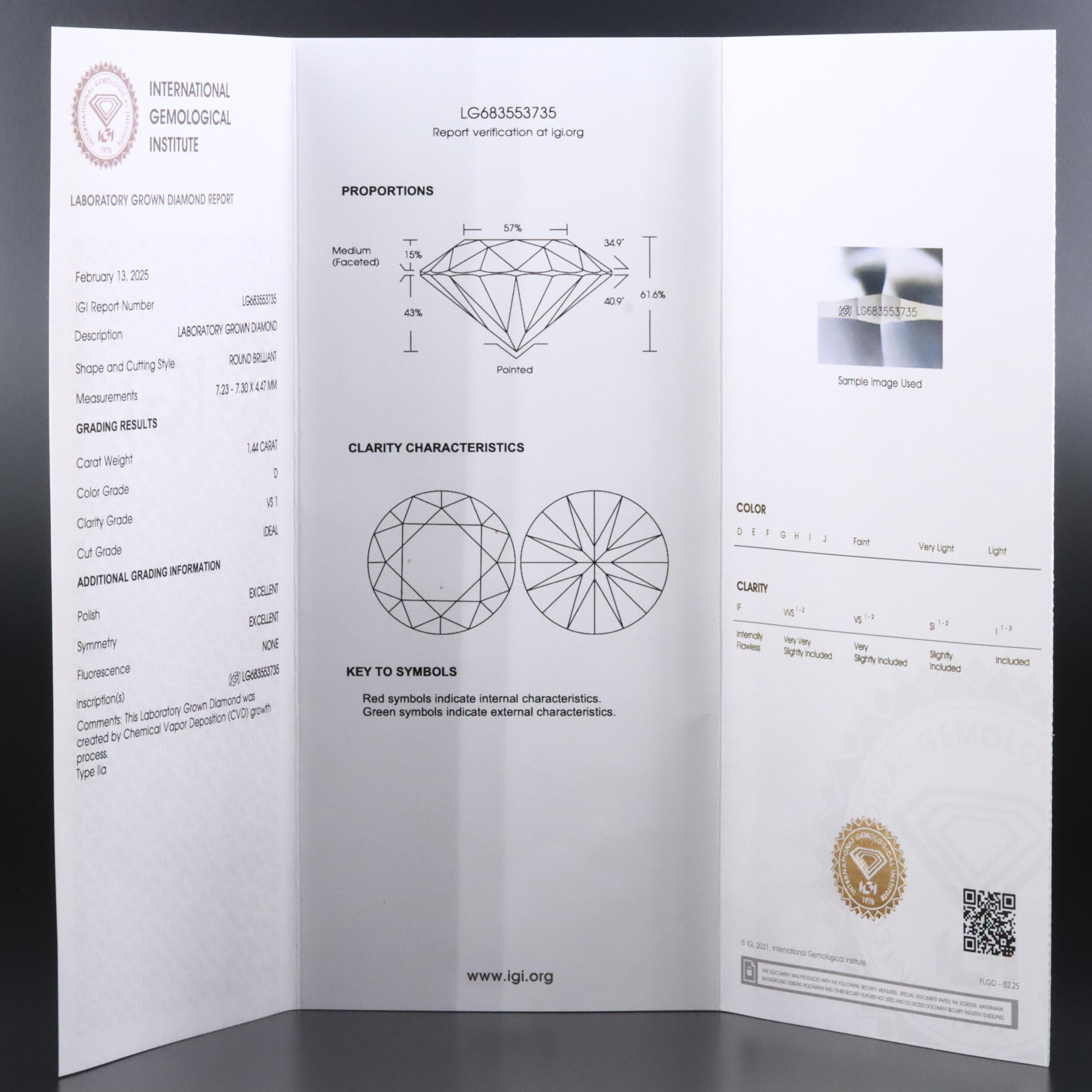 14K 1.44 CT Lab Grown Solitaire Diamond Ring with IGI Report