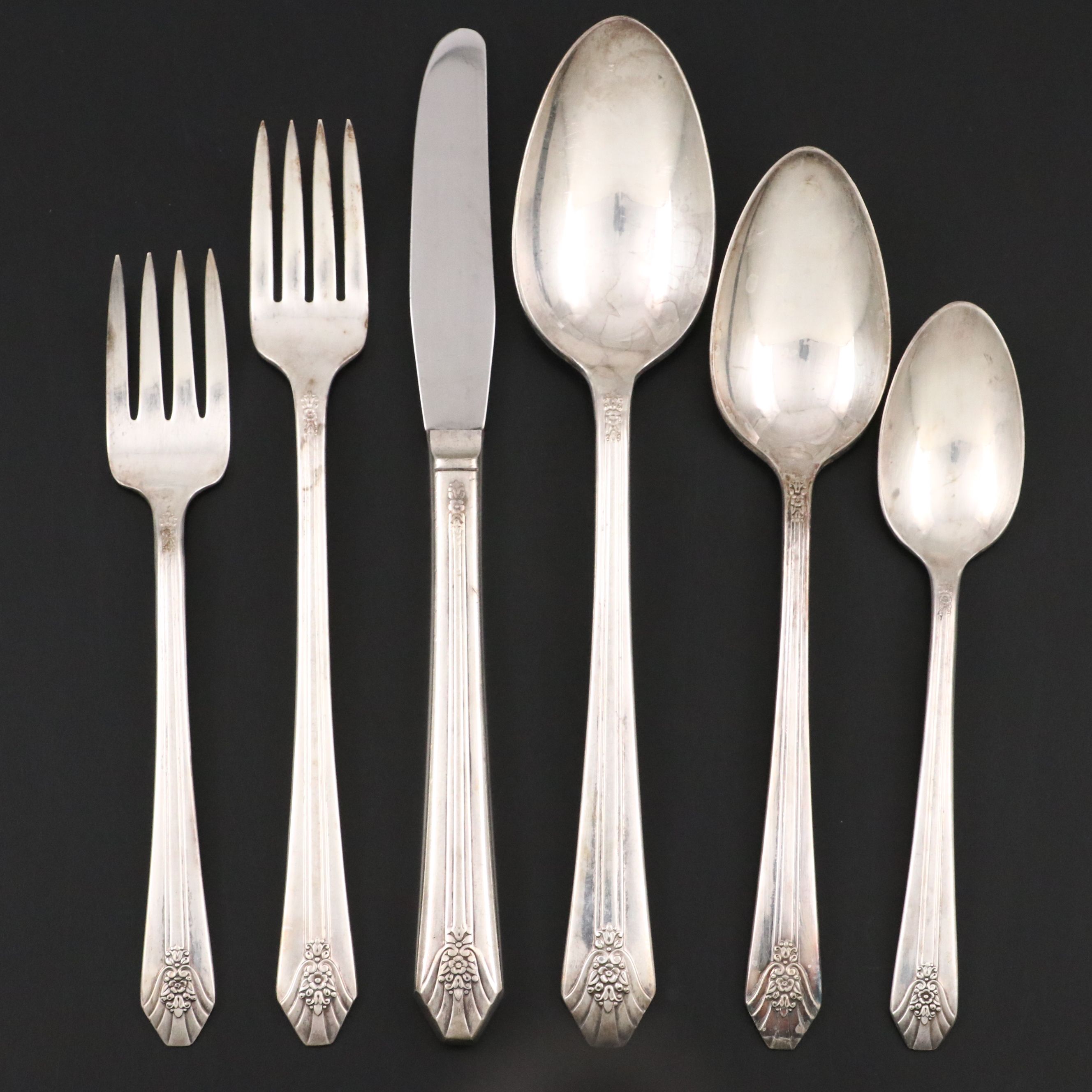 Wm. Rogers Art Deco Style "Imperial" Silver Plate Flatware with Chest