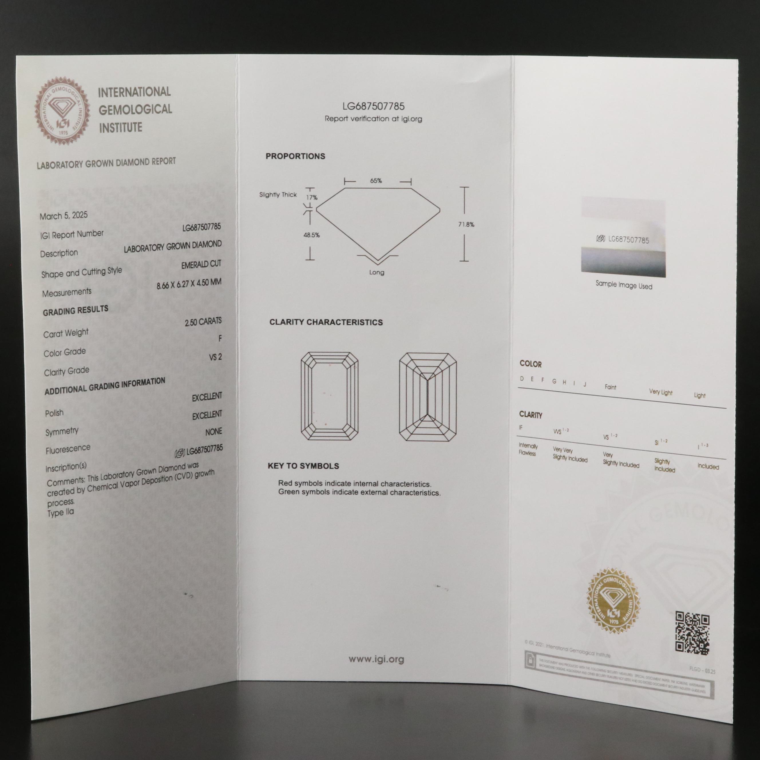 14K 2.50 CT Lab Grown Diamond with IGI Report