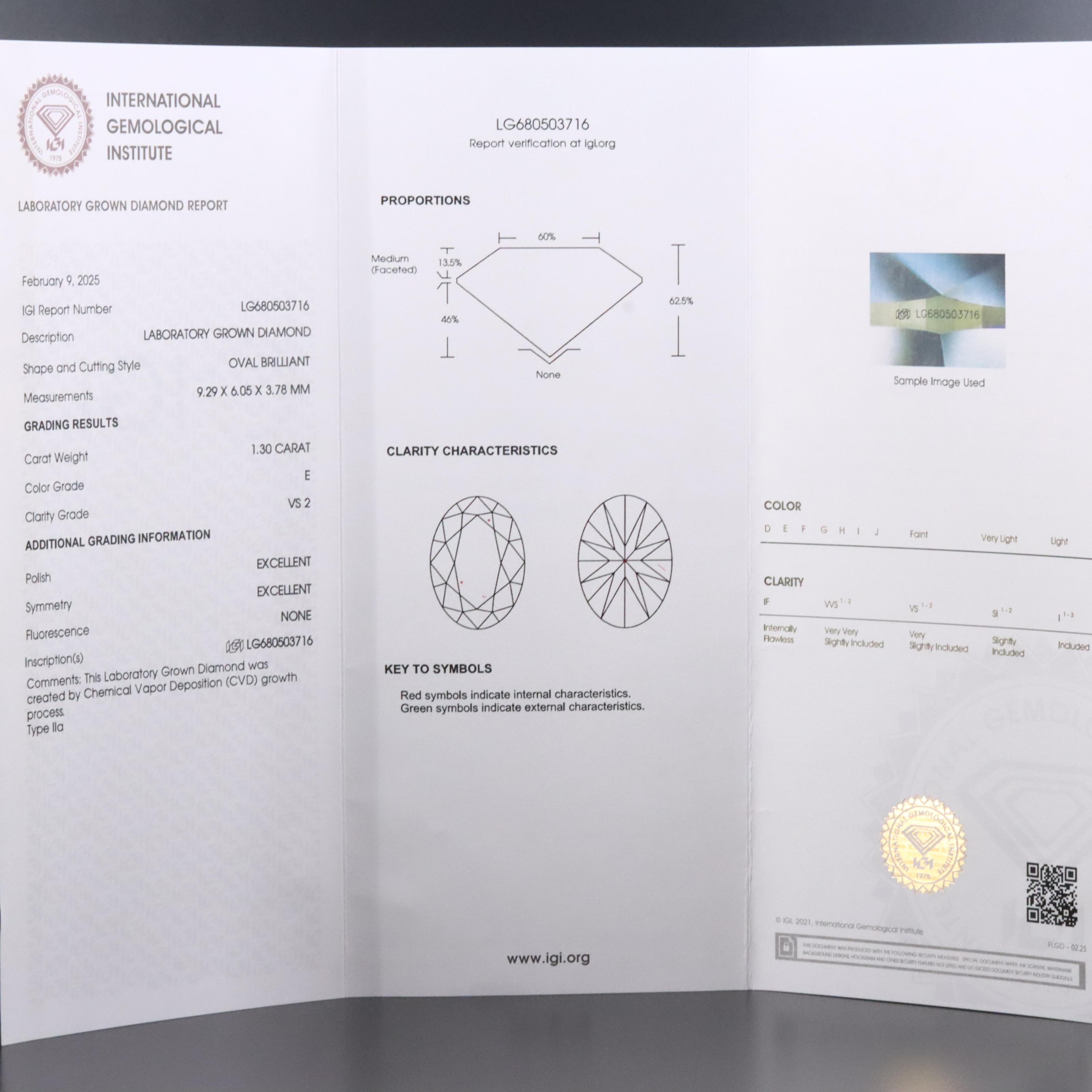 14K 1.30 CT Lab Grown Diamond Solitaire Ring with IGI Report