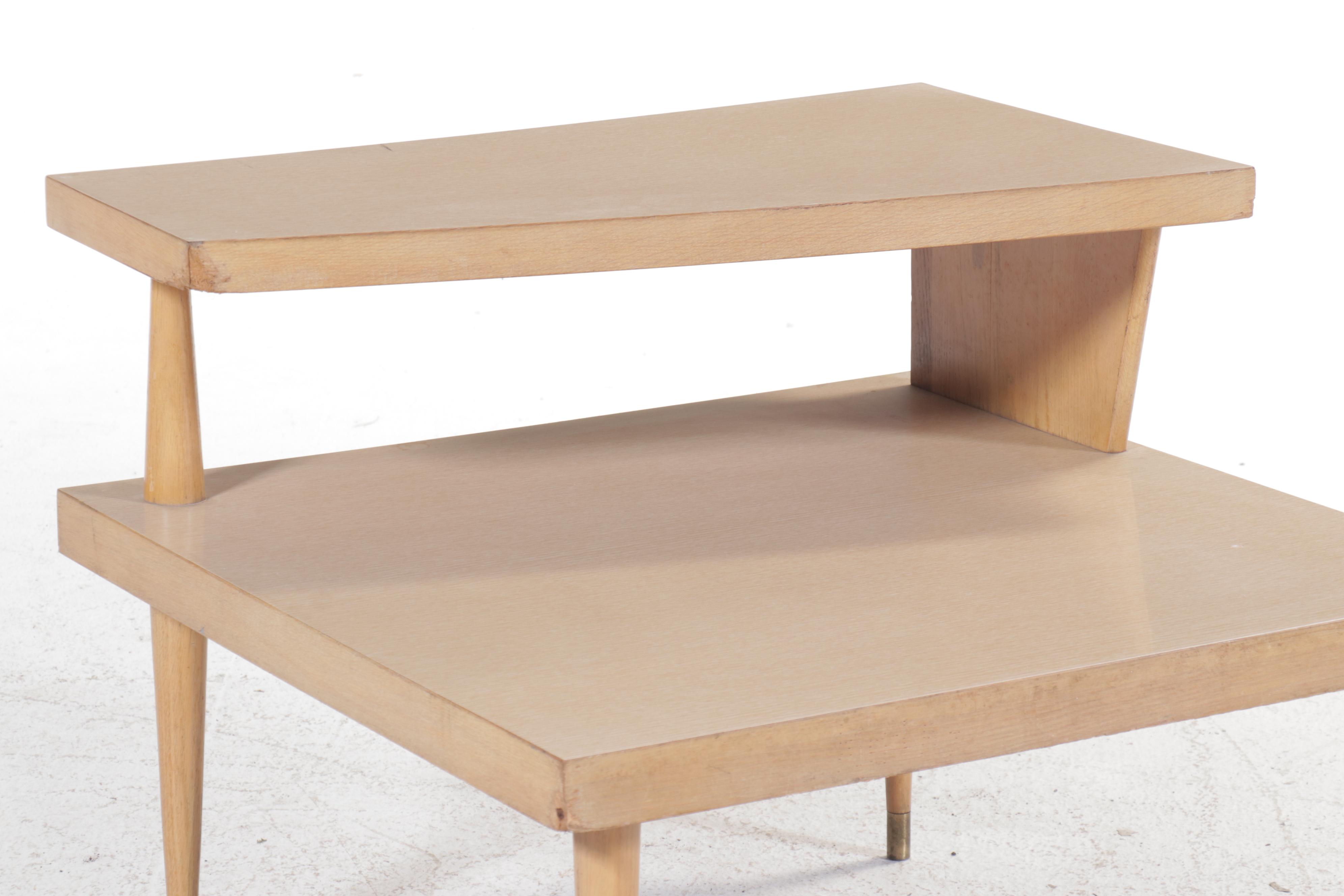 Mersman Mid Century Modern Blonde Wood Two-Tiered Table