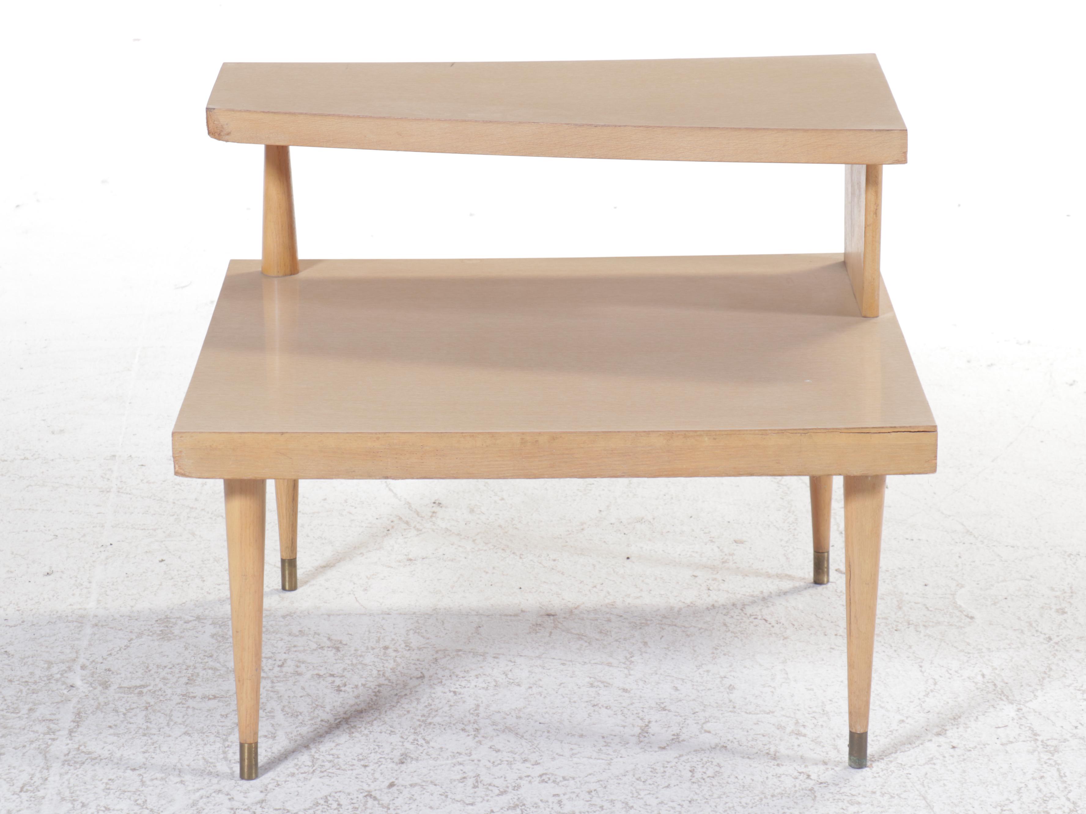 Mersman Mid Century Modern Blonde Wood Two-Tiered Table