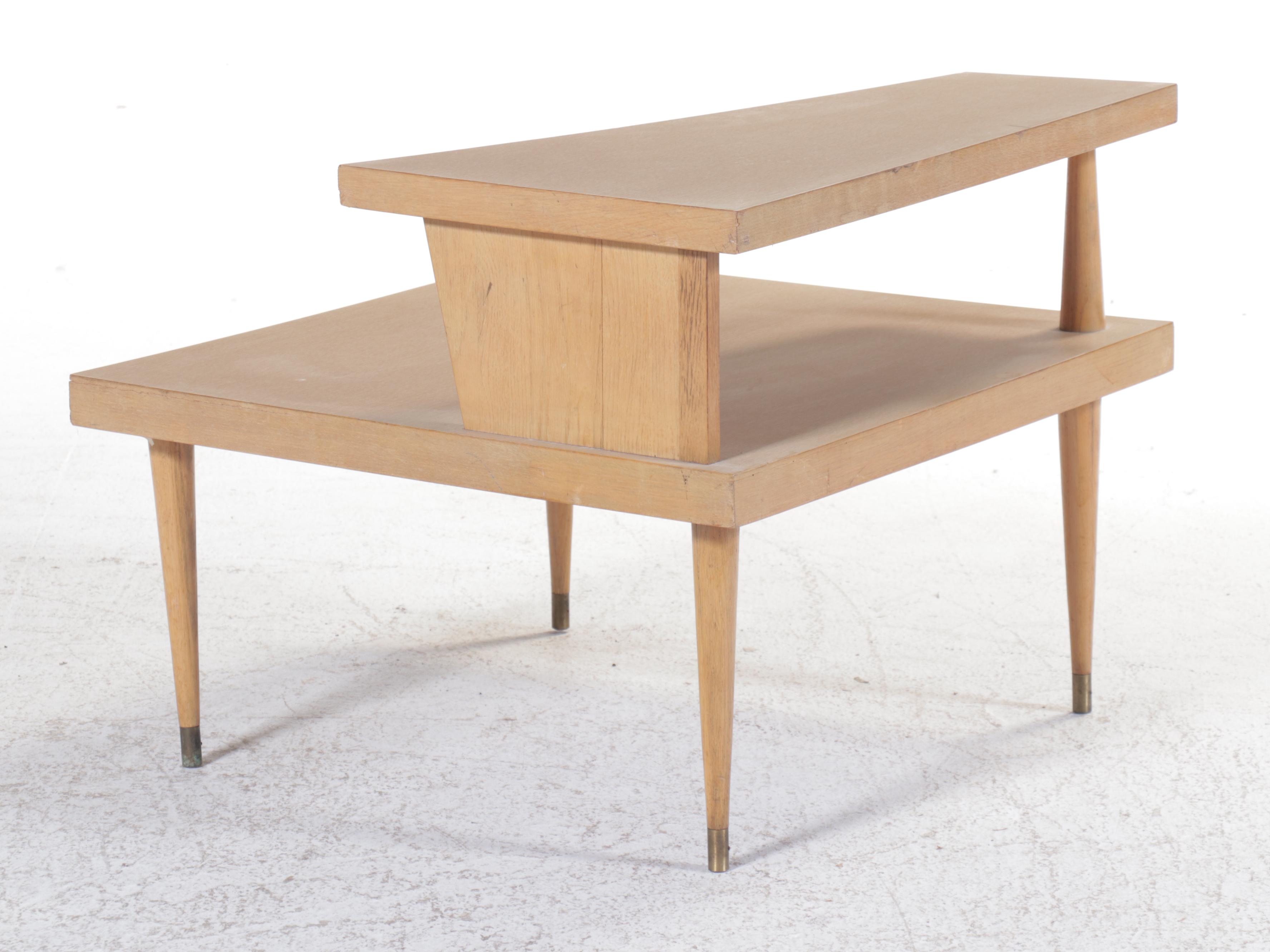 Mersman Mid Century Modern Blonde Wood Two-Tiered Table