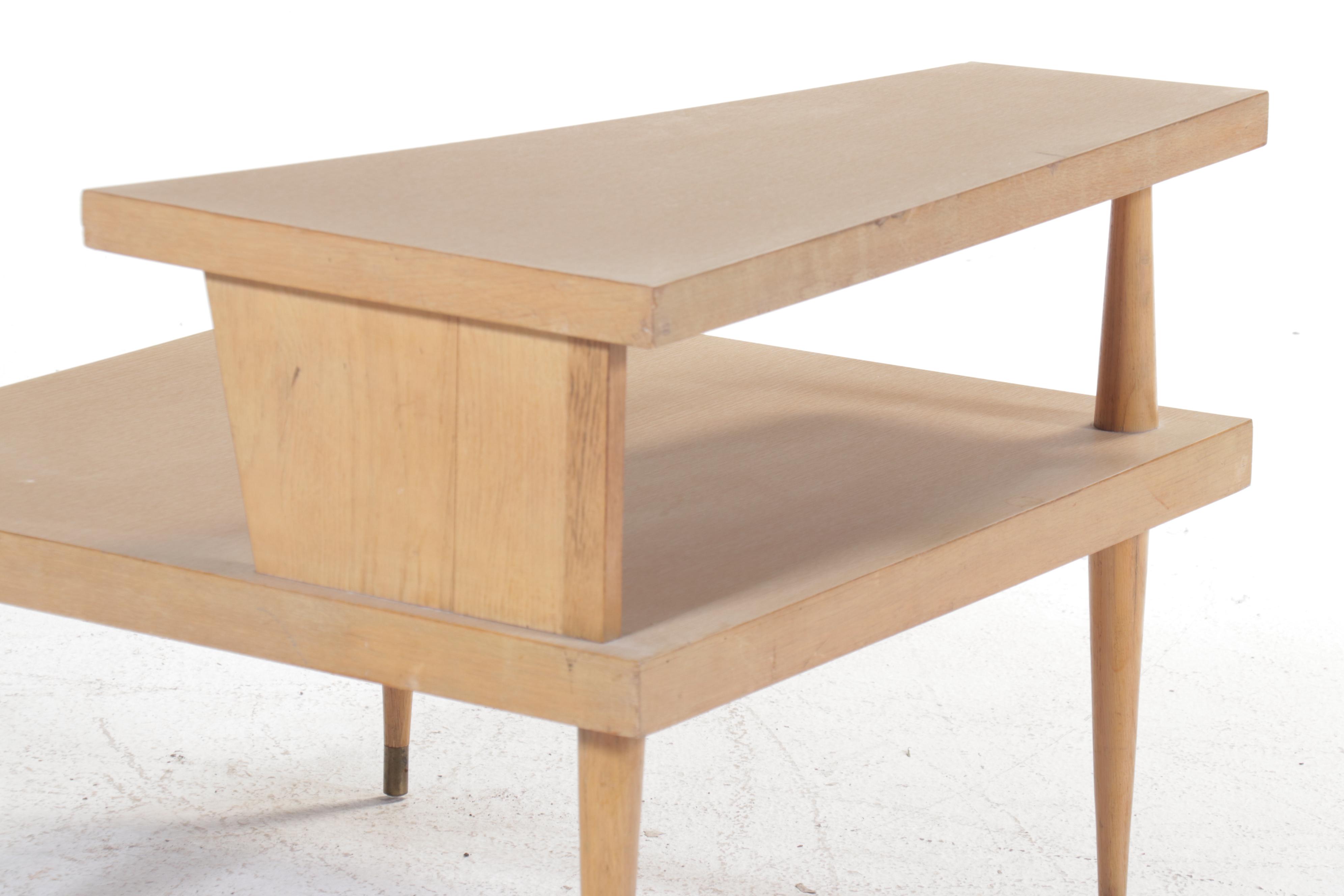 Mersman Mid Century Modern Blonde Wood Two-Tiered Table