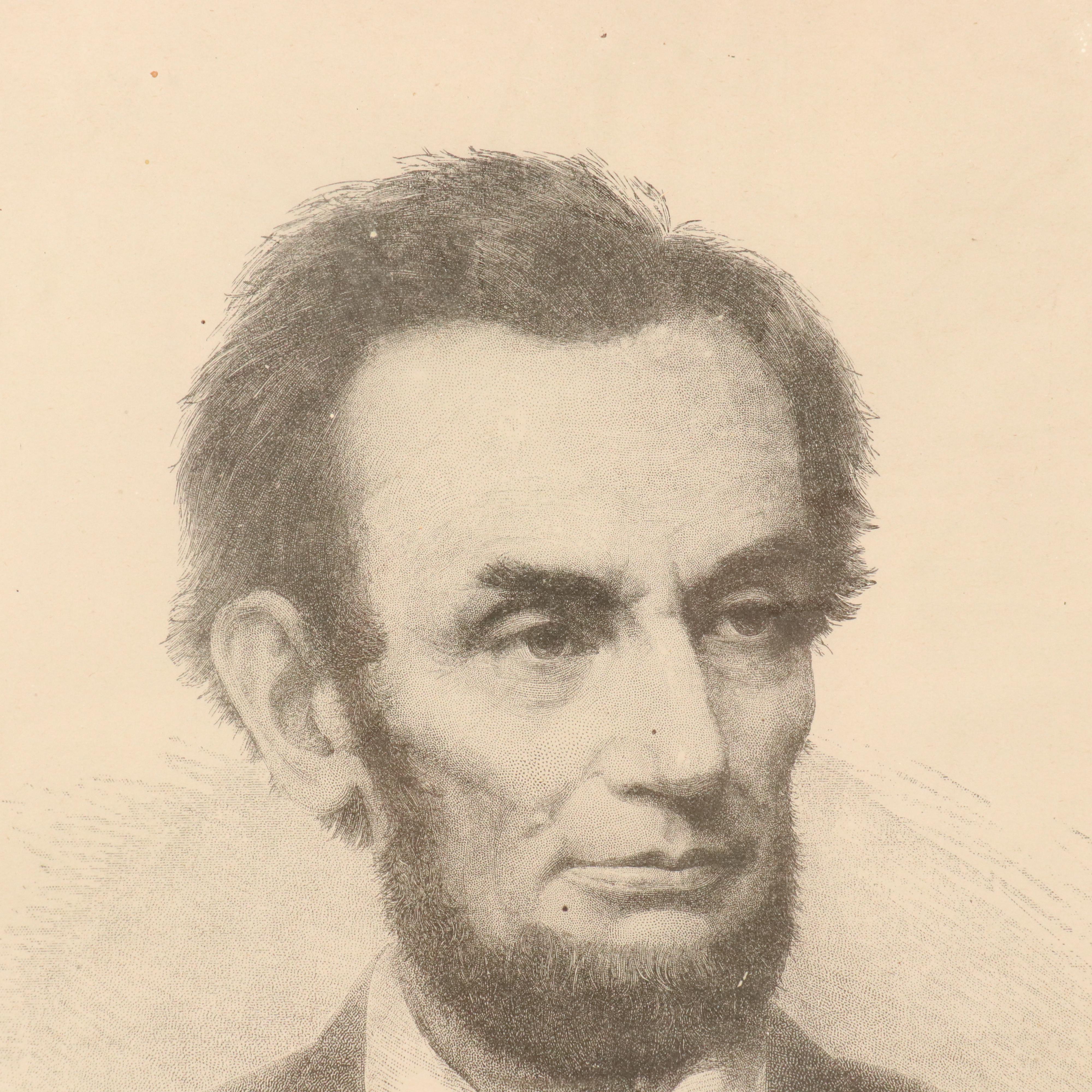 Stipple Engraving "Abraham Lincoln" Portrait After Francis Bicknell Carpenter