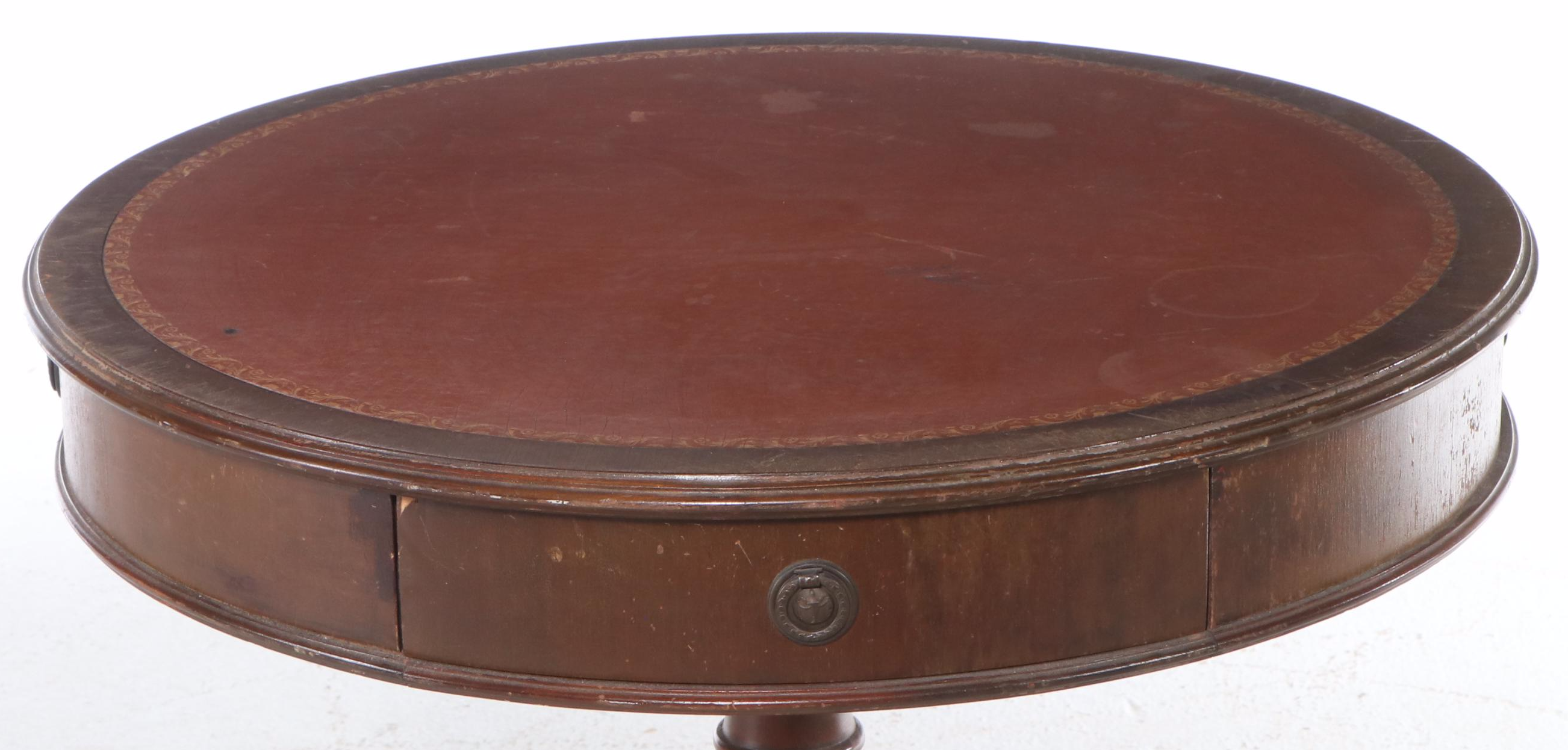 Regency Style Leather Top Mahogany Center Table, Mid-20th Century